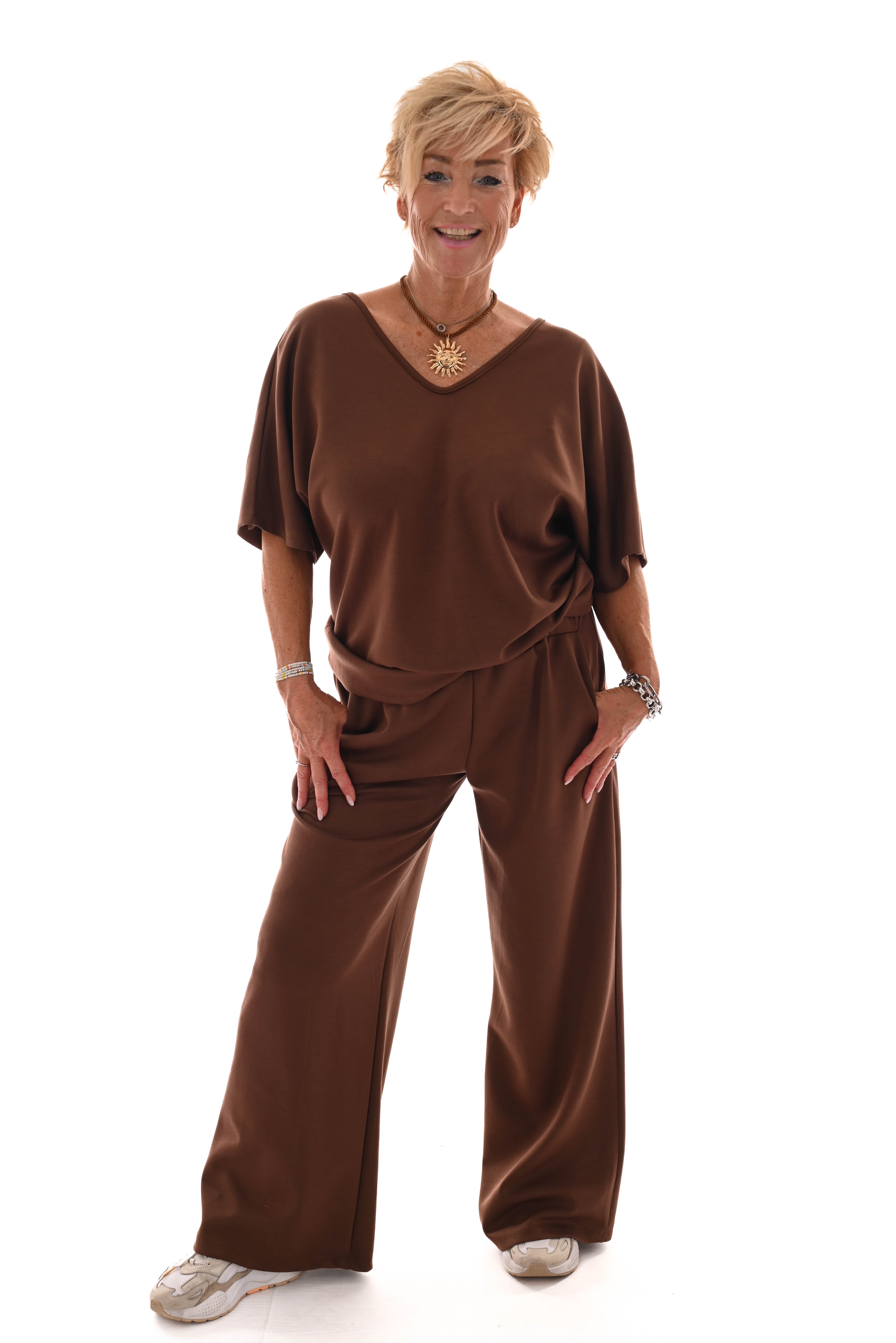 Tweedelig pak top met strik rug uni bruin