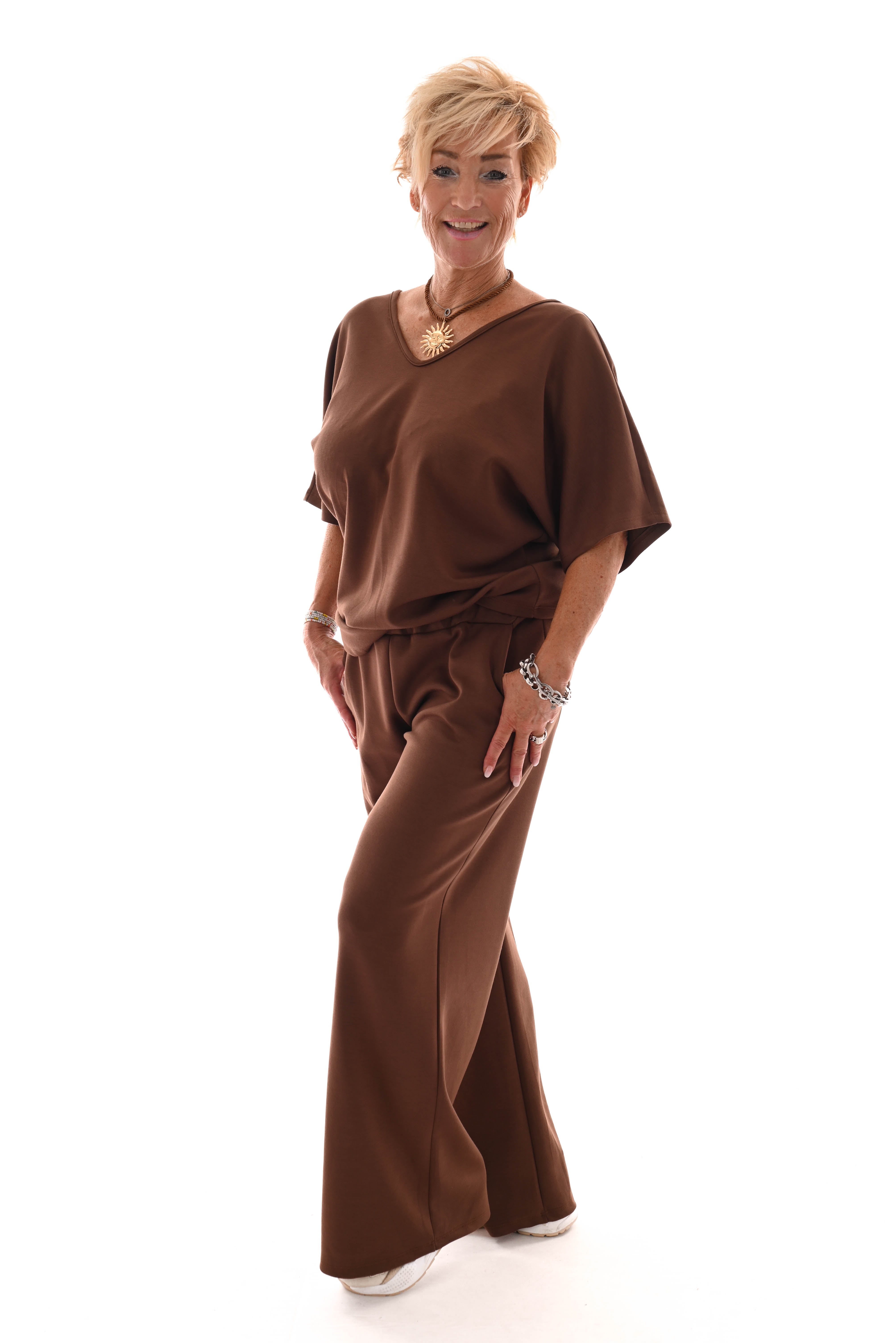 Tweedelig pak top met strik rug uni bruin
