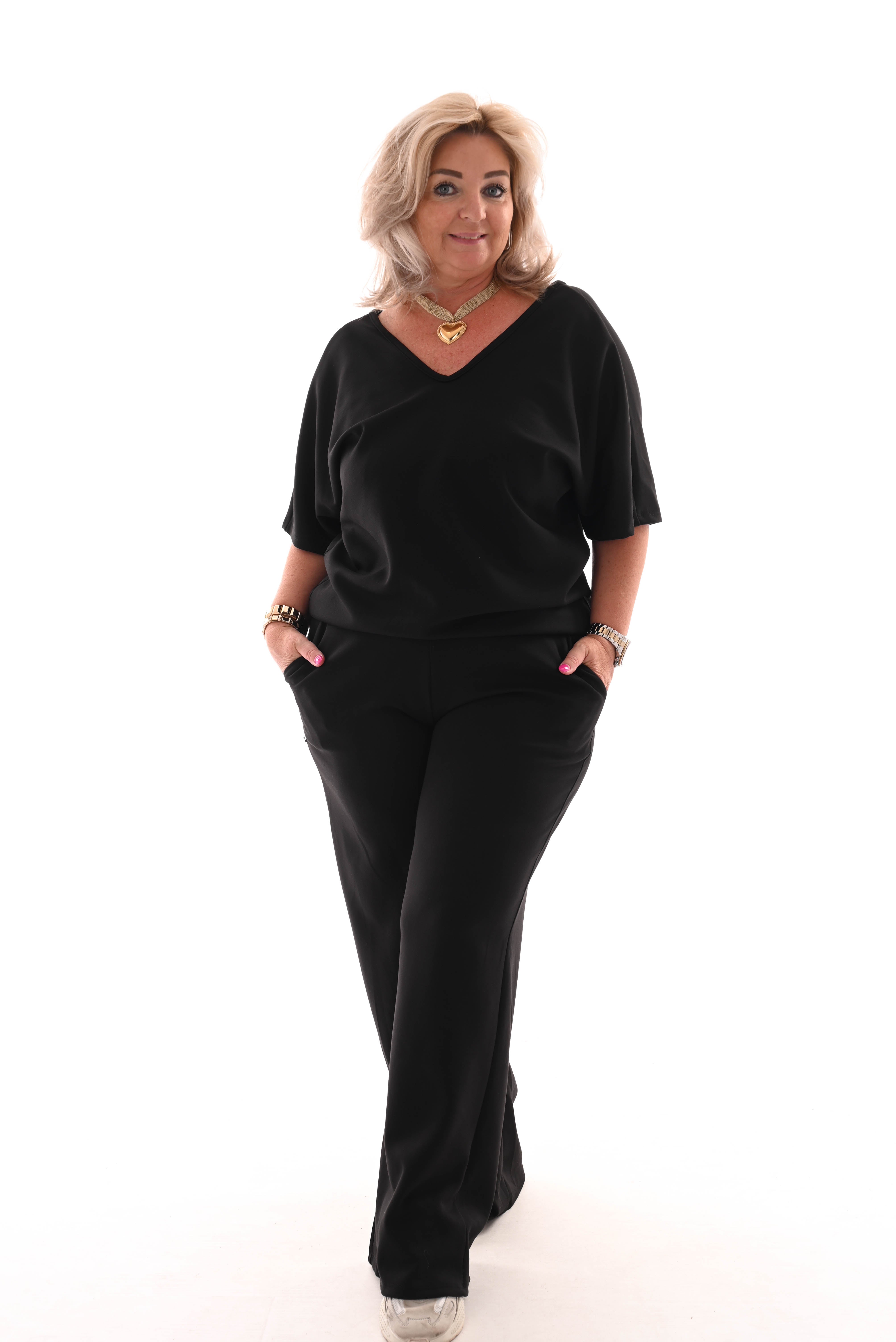 Tweedelig pak top met strik rug uni zwart