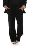 Wijde broek met bies fijne streep zwart
