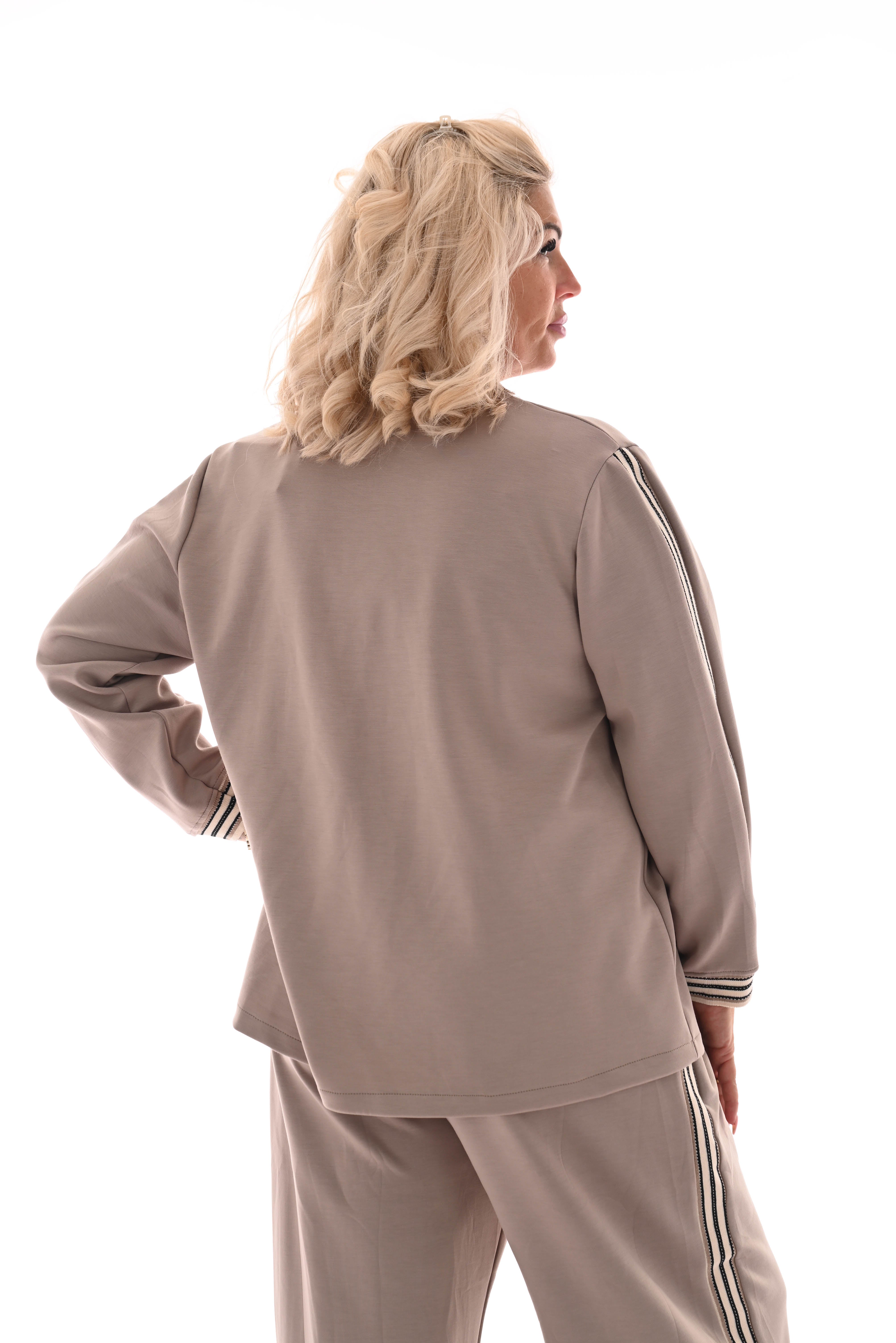 Blazer met bies fijne strepen taupe