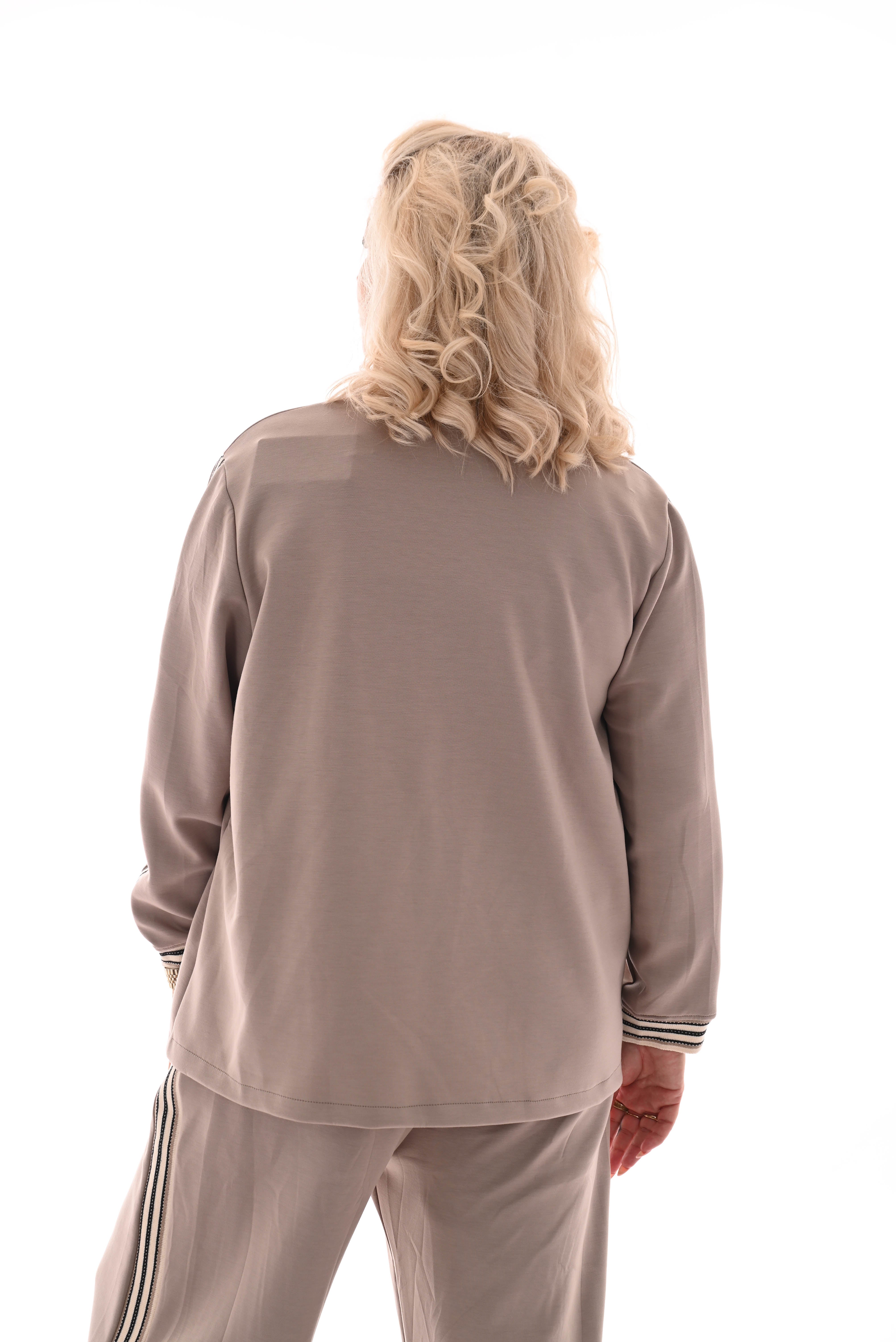 Blazer met bies fijne strepen taupe