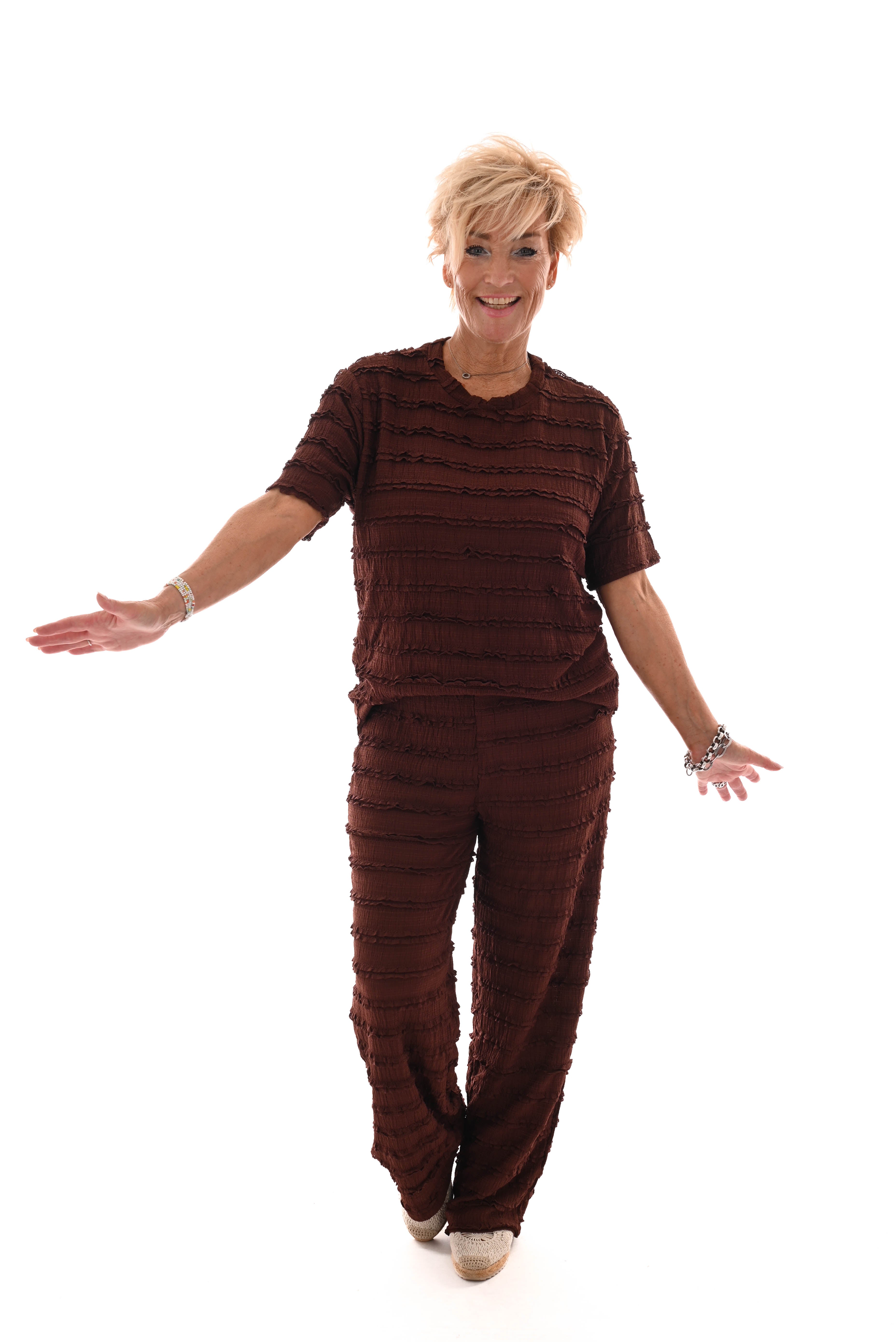 Tweedelig set roezel patroon bruin