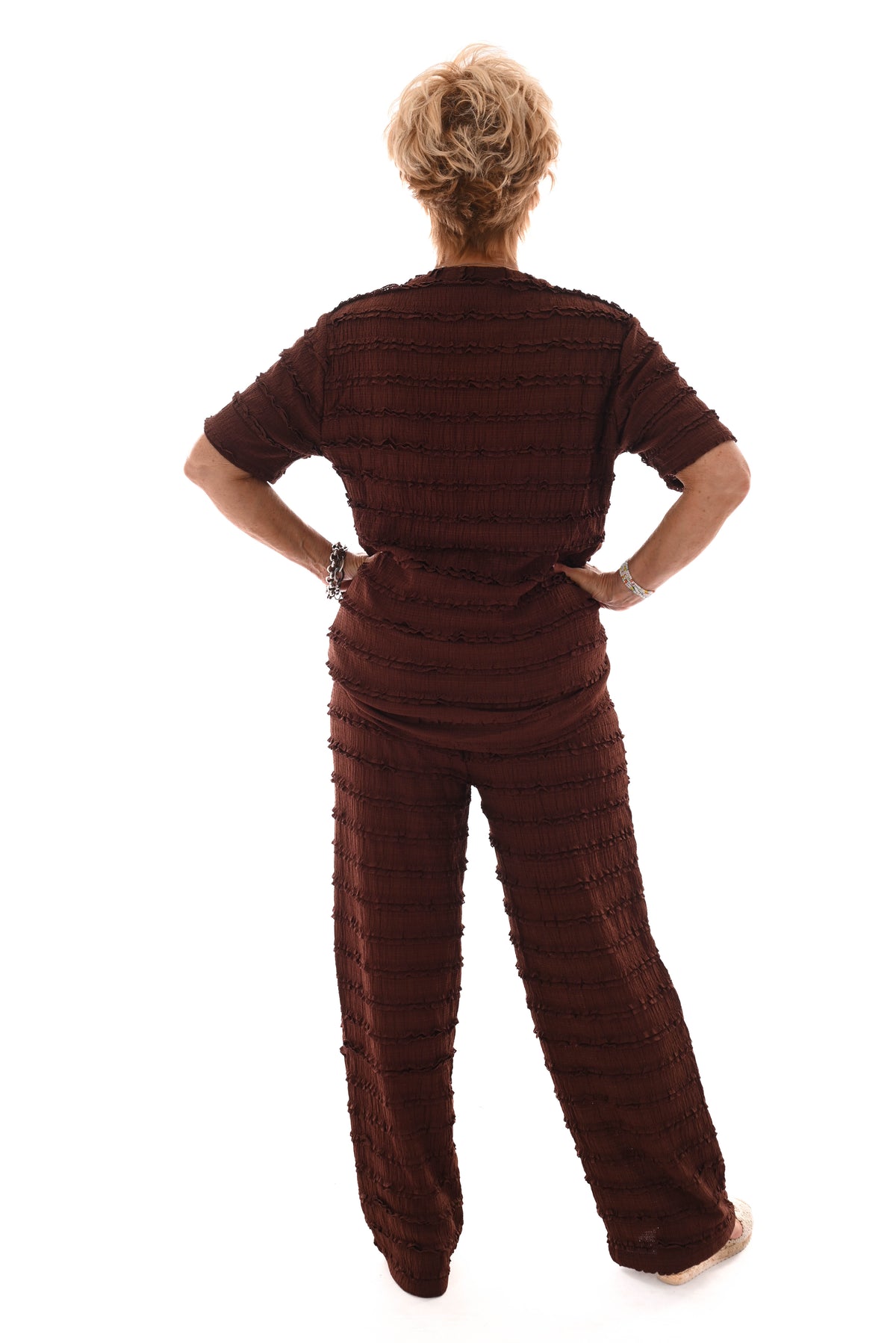 Tweedelig set roezel patroon bruin