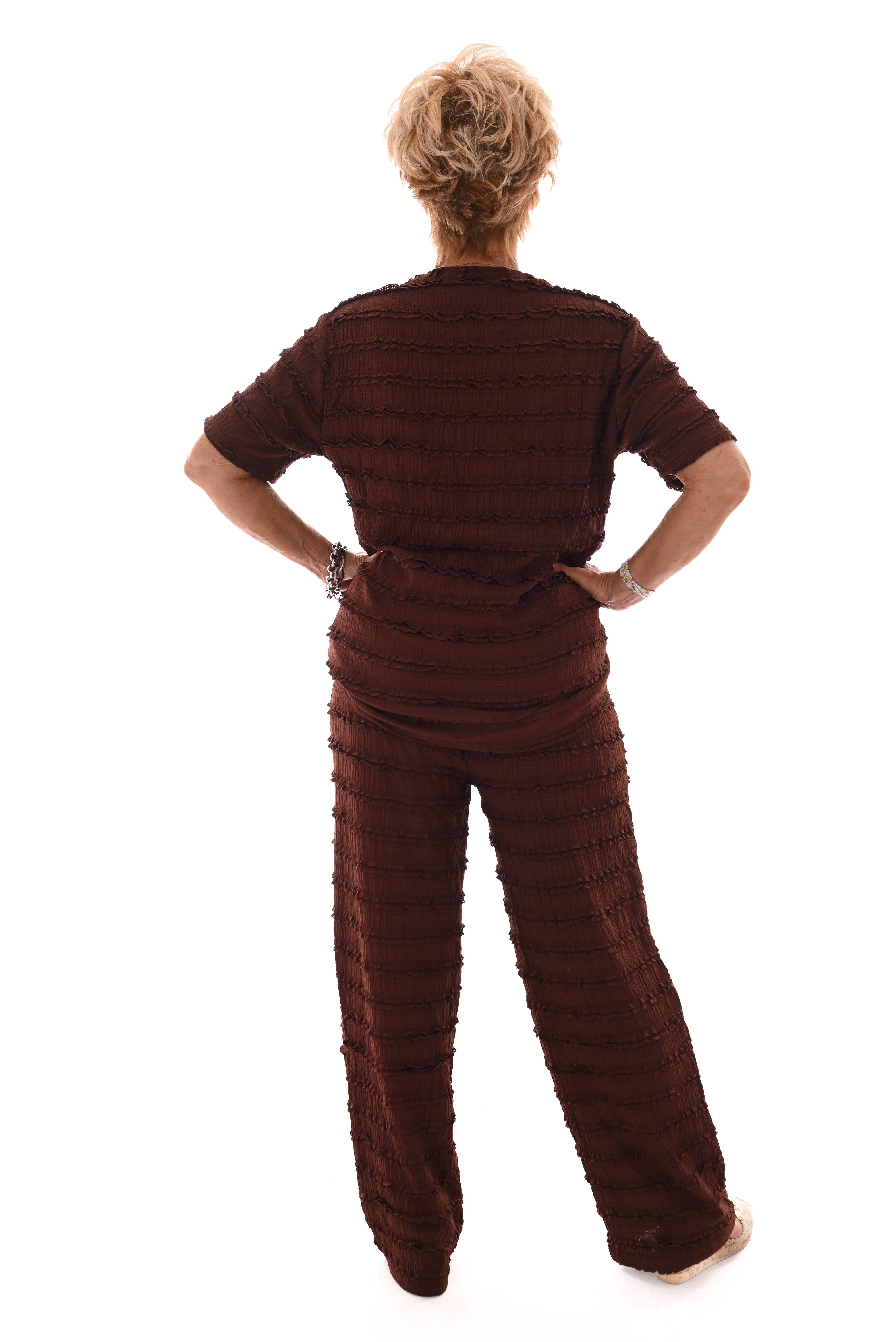 Tweedelig set roezel patroon bruin