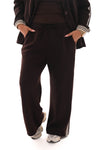 Wijde broek met bies fijne streep donkerbruin