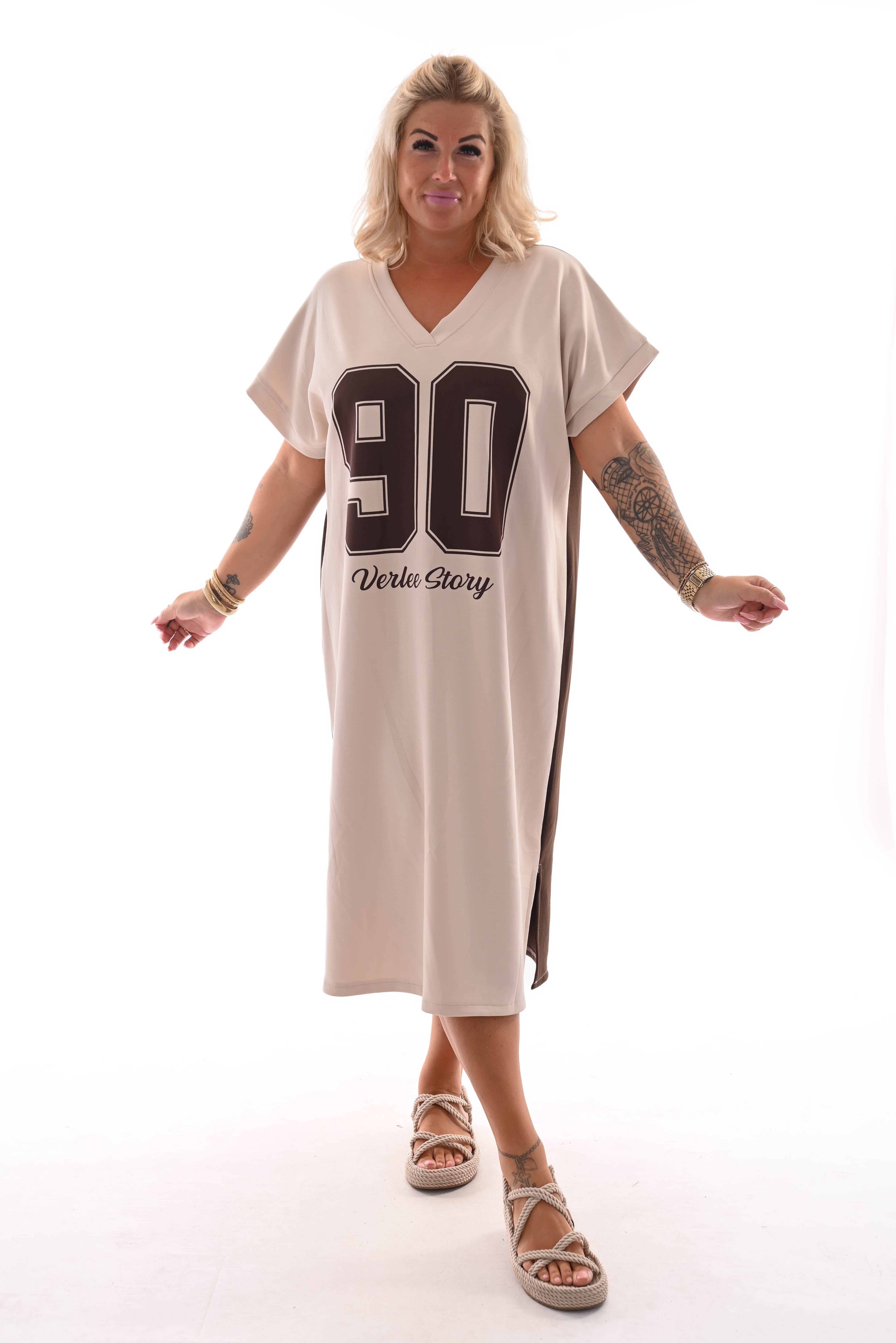 Sweaterdress v-hals 90's beige/bruin
