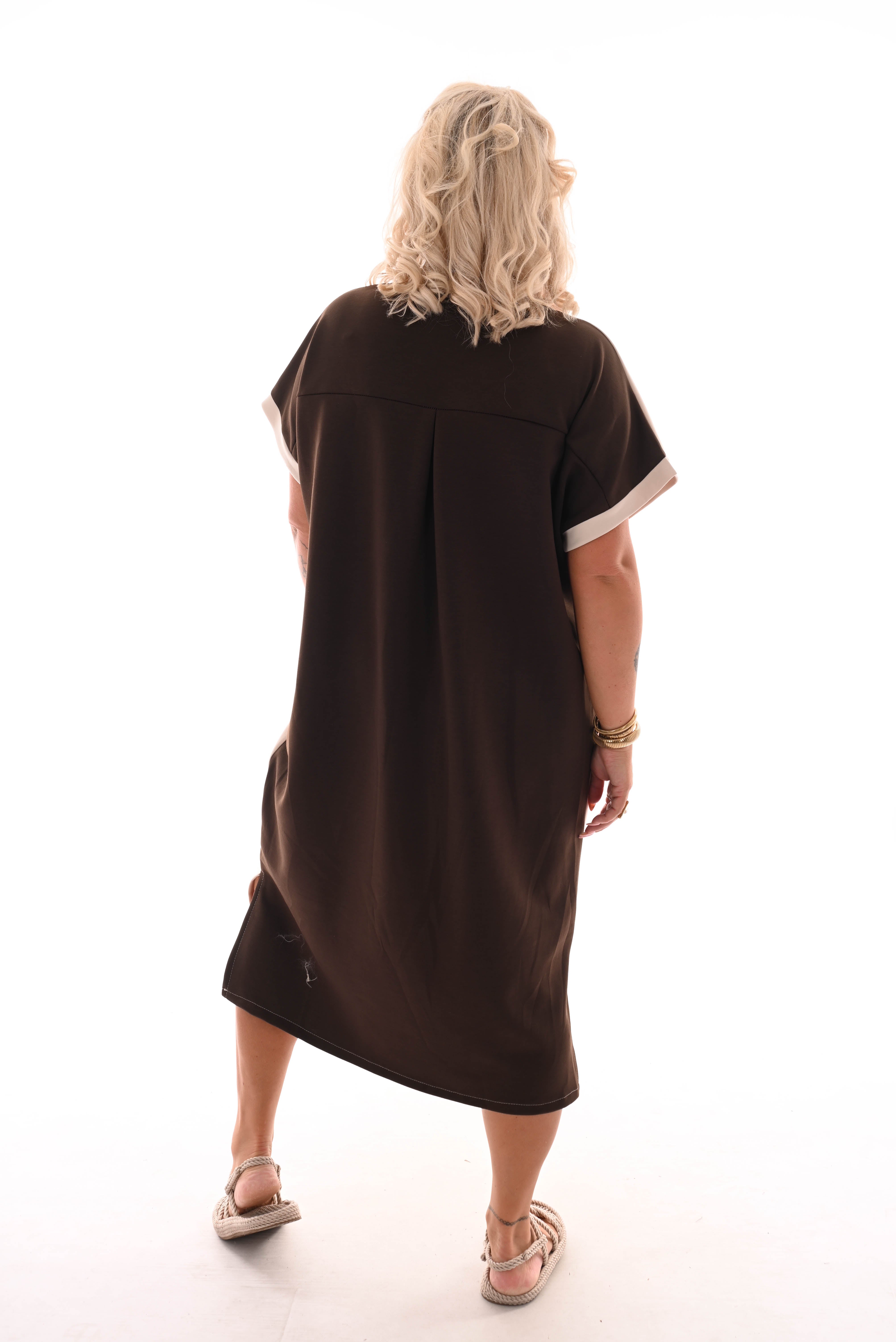 Sweaterdress v-hals 90's beige/bruin