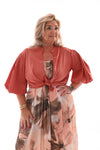 Blouse korte pofmouwen uni koraal