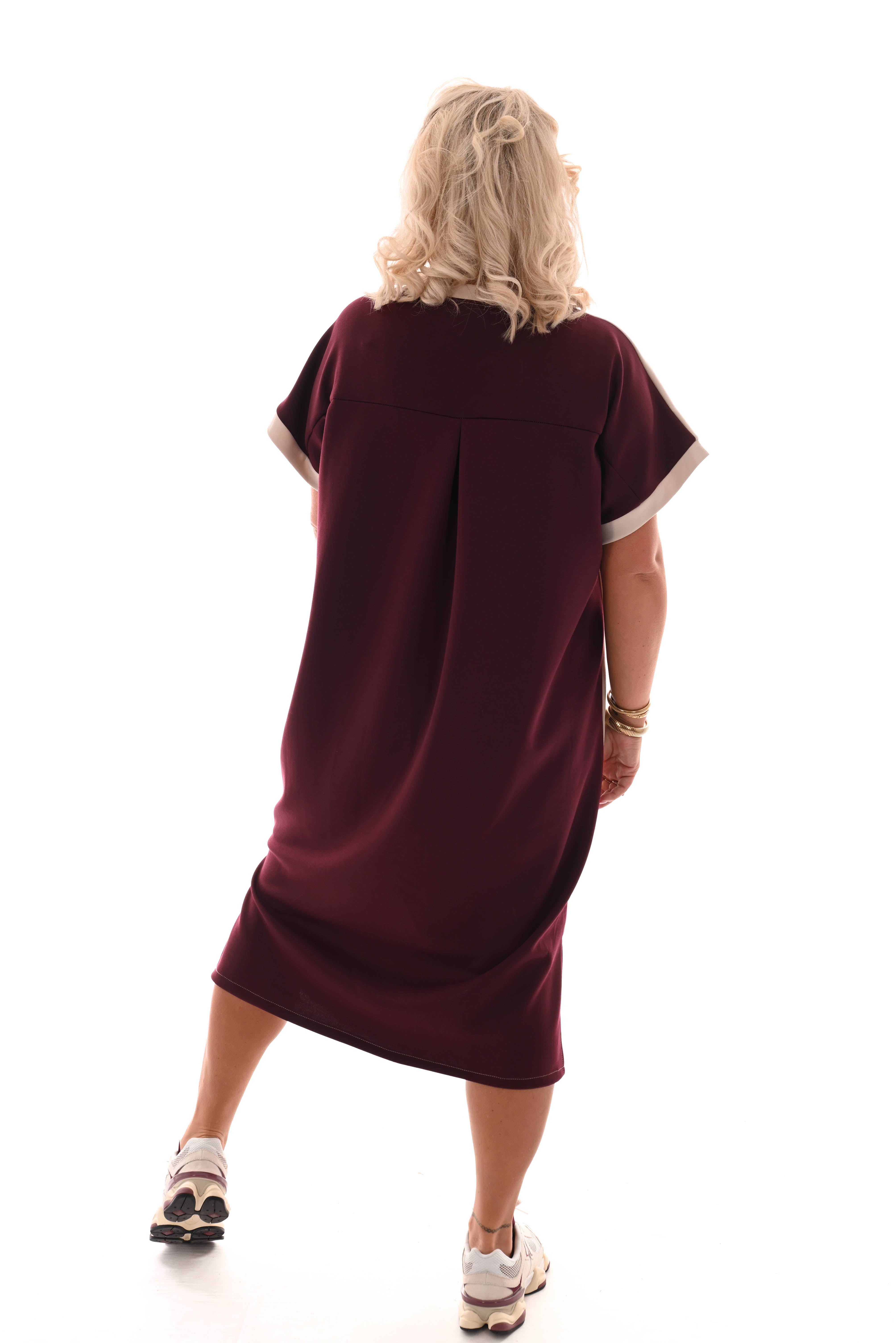 Sweaterdress v-hals 90's beige/bordeaux