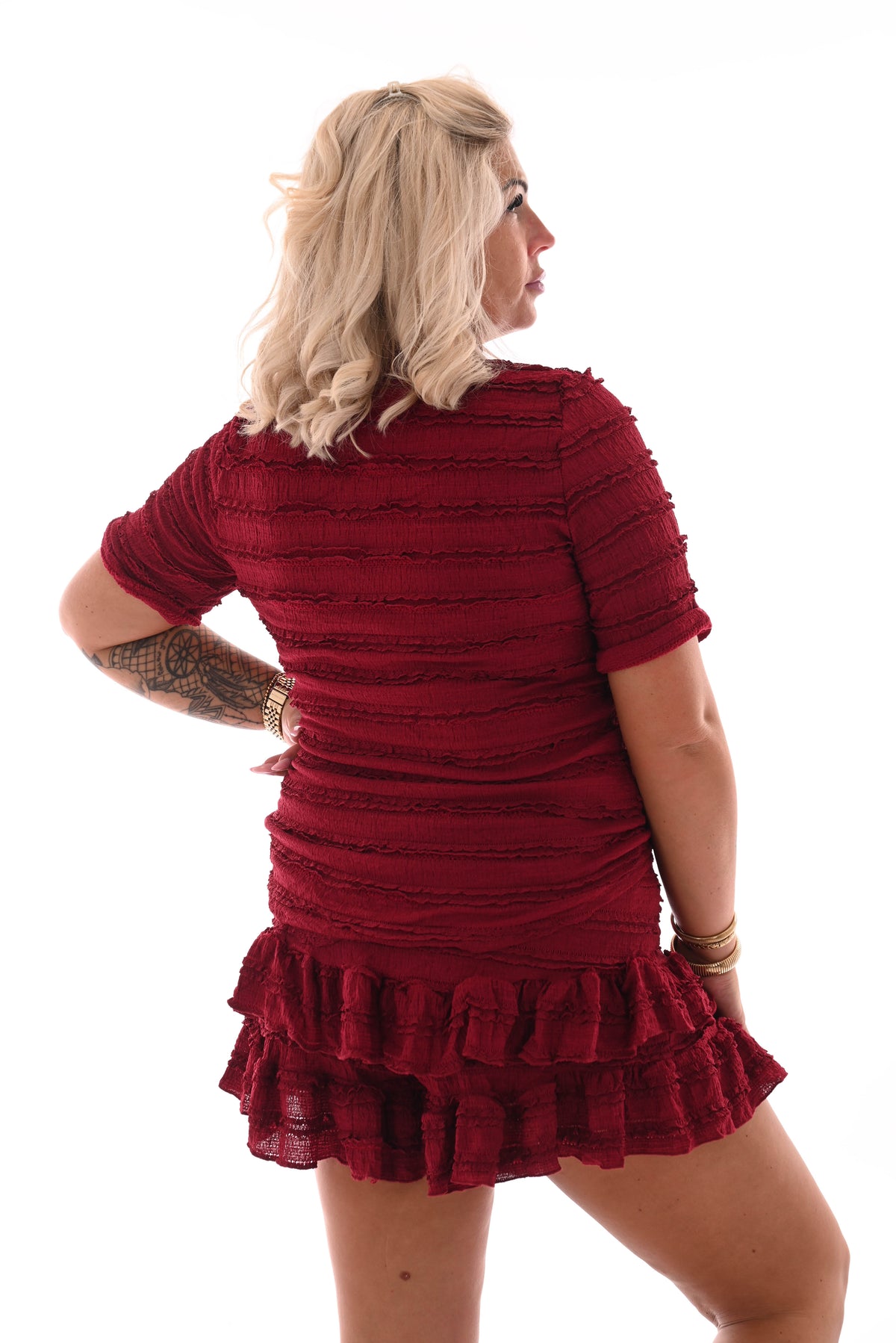 Tweedelig set skort roezel patroon bordeaux