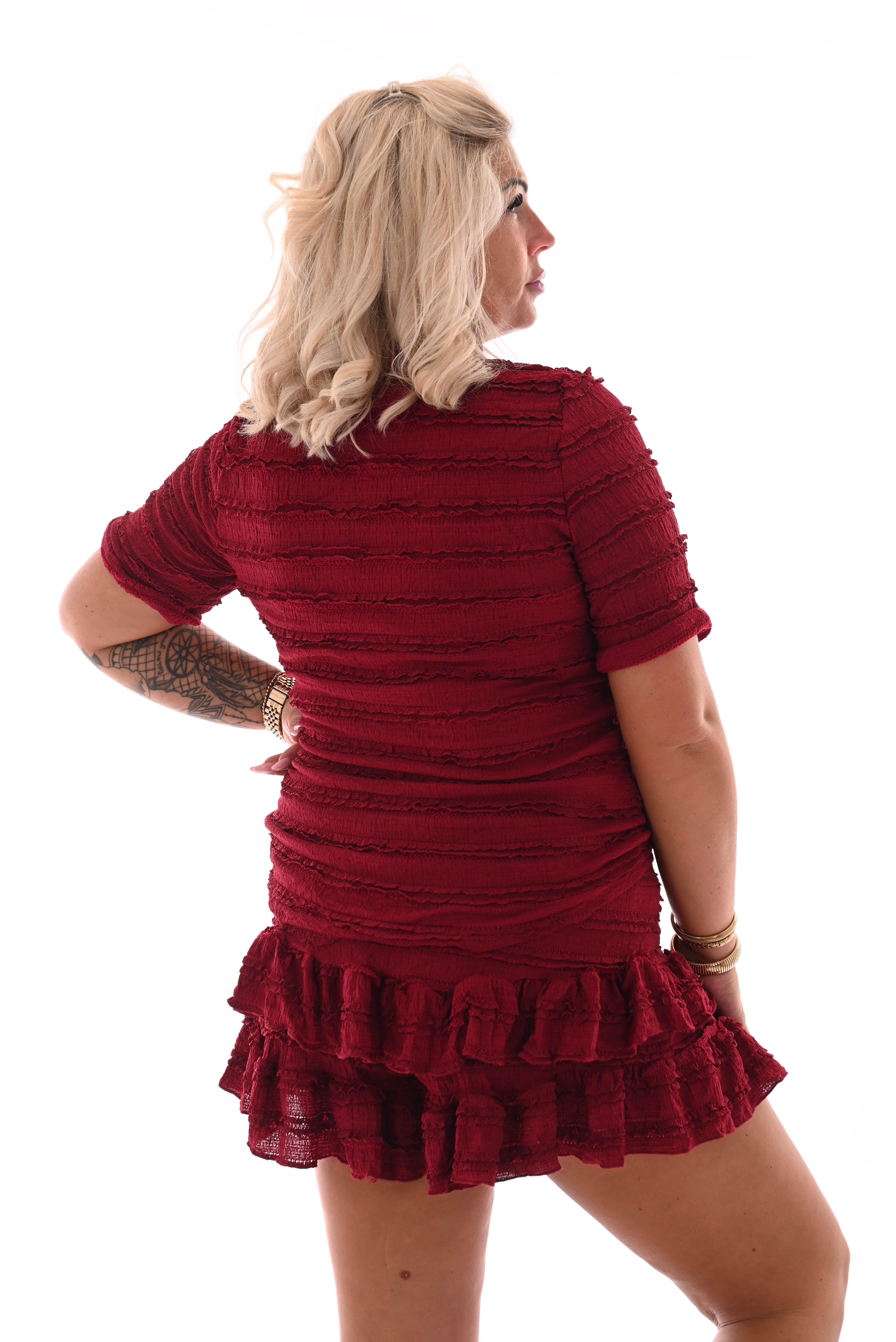 Tweedelig set skort roezel patroon bordeaux