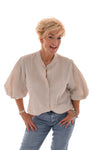 Blouse korte pofmouwen uni beige