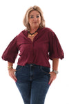 Blouse korte pofmouwen uni bordeaux