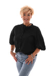 Blouse korte pofmouwen uni zwart