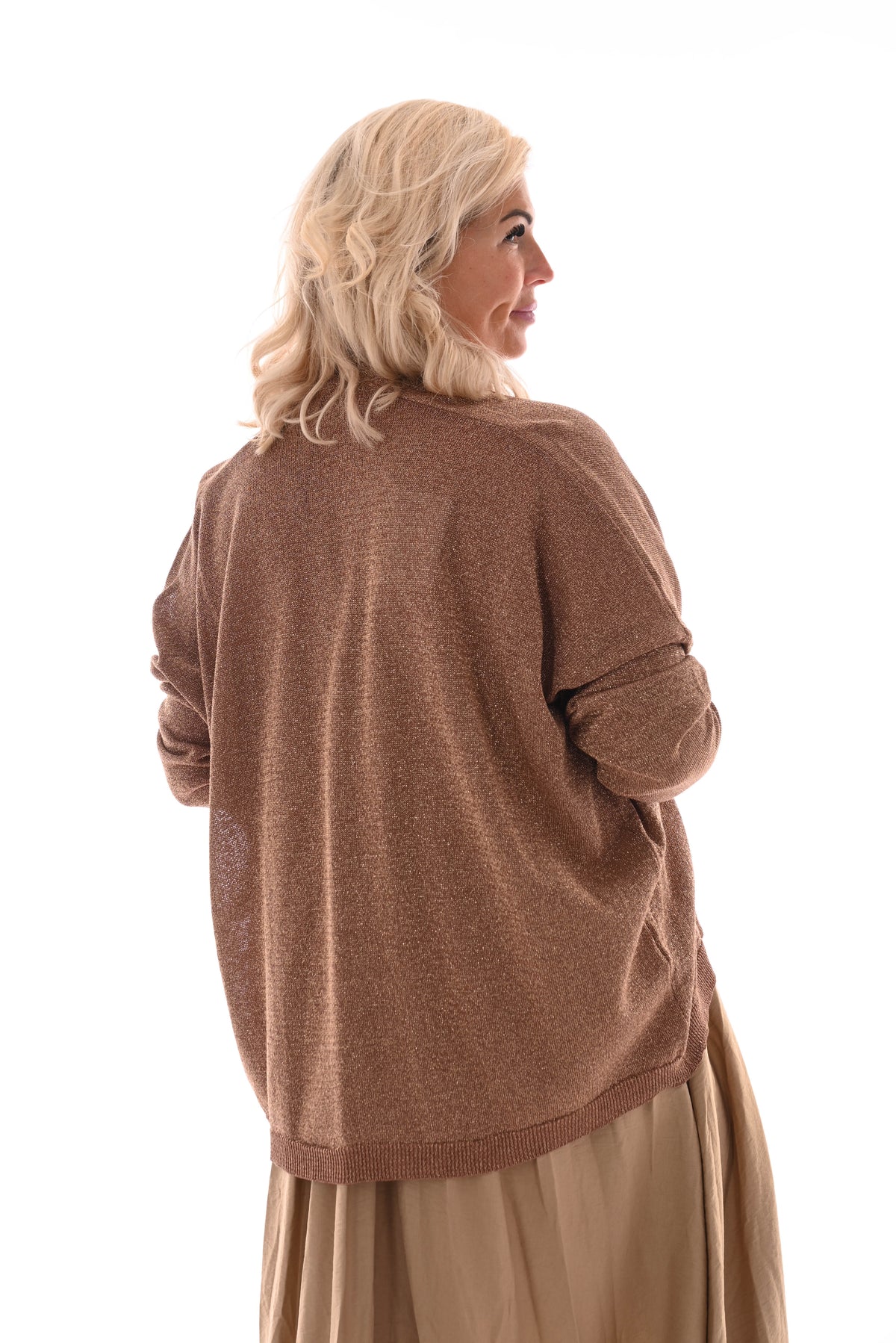 Vest lurex met lange mouwen camel