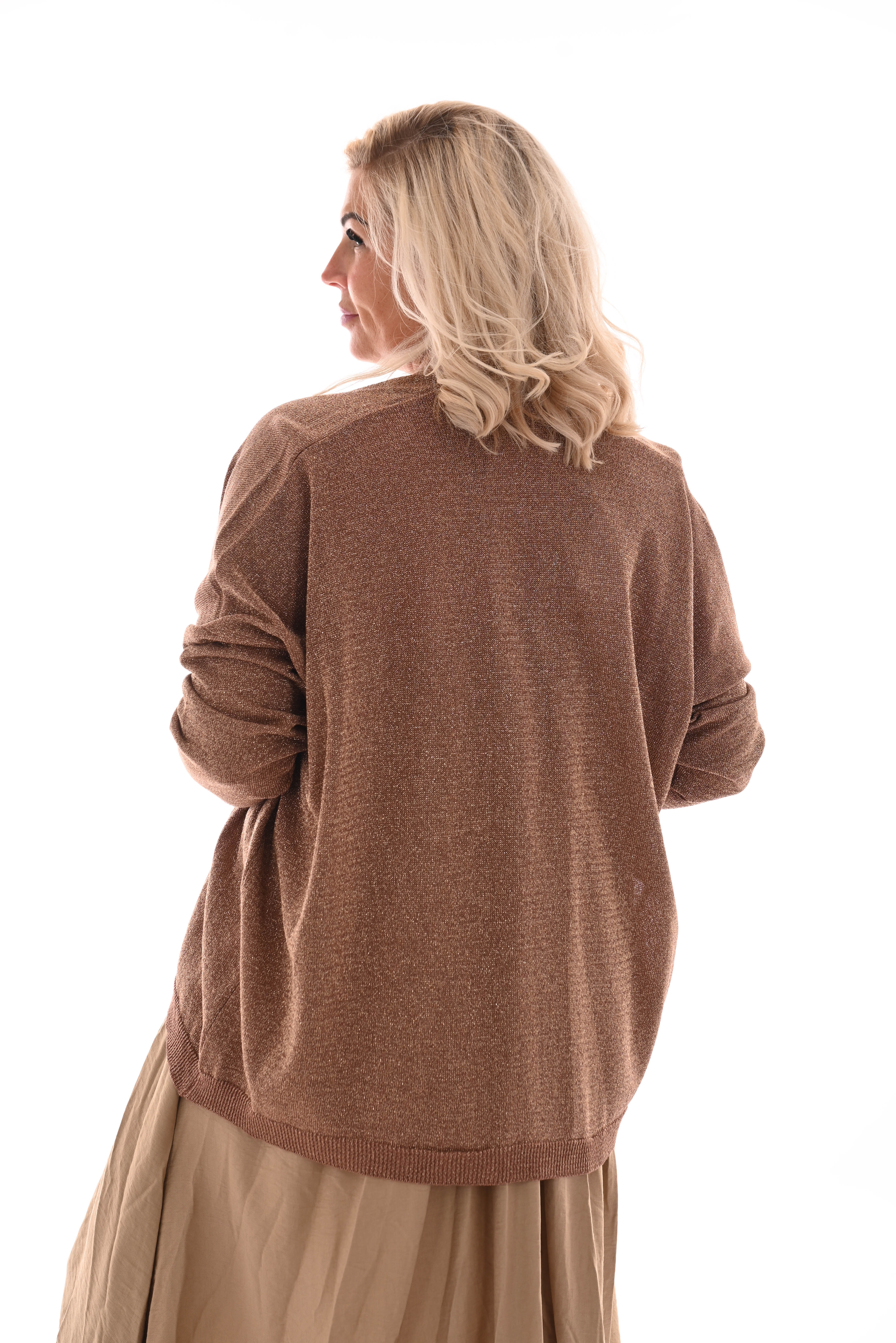 Vest lurex met lange mouwen camel