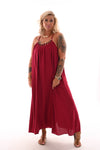 Lange jurk hals detail spaghetti bandjes bordeaux