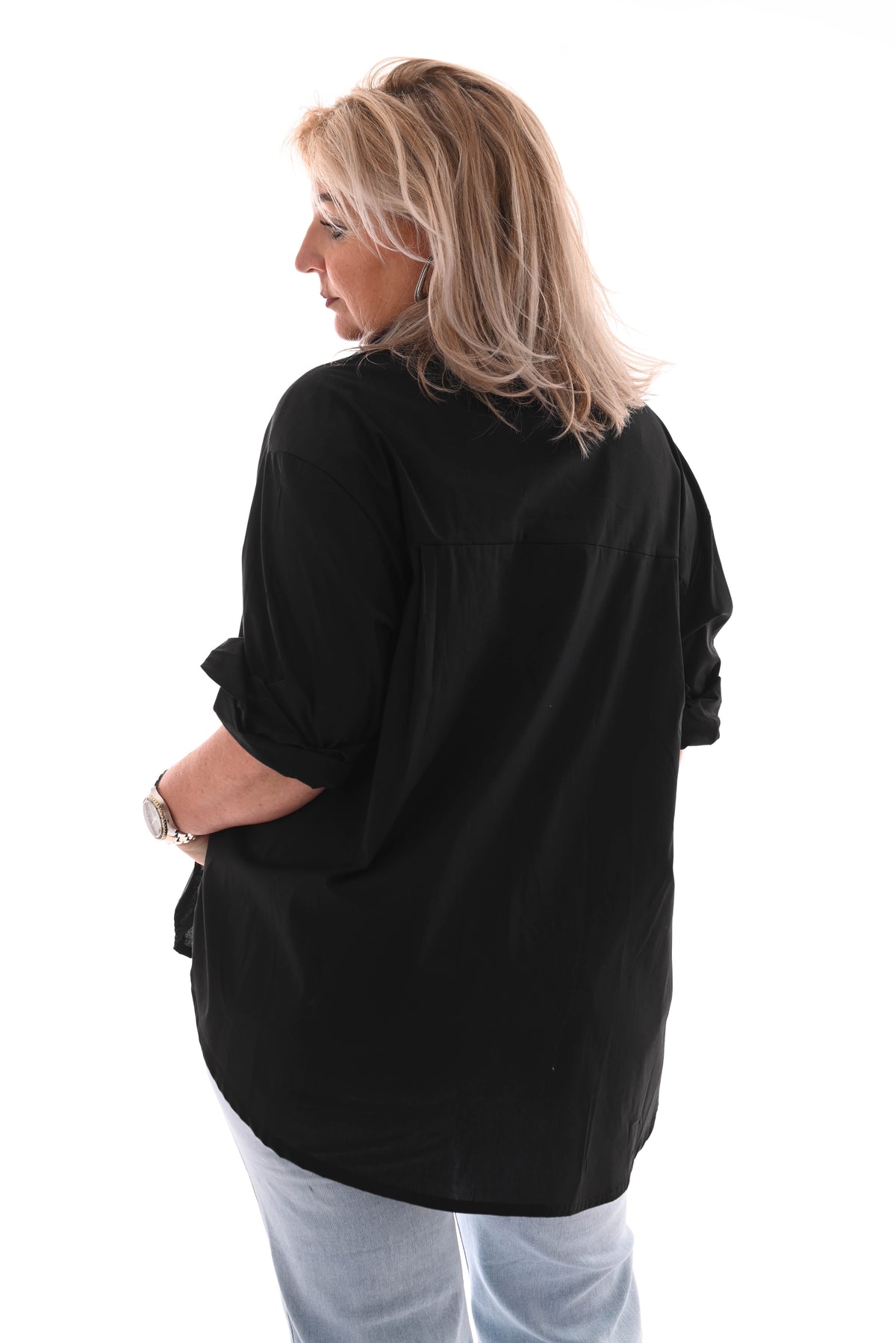 Blouse korte mouwen papegaai zwart