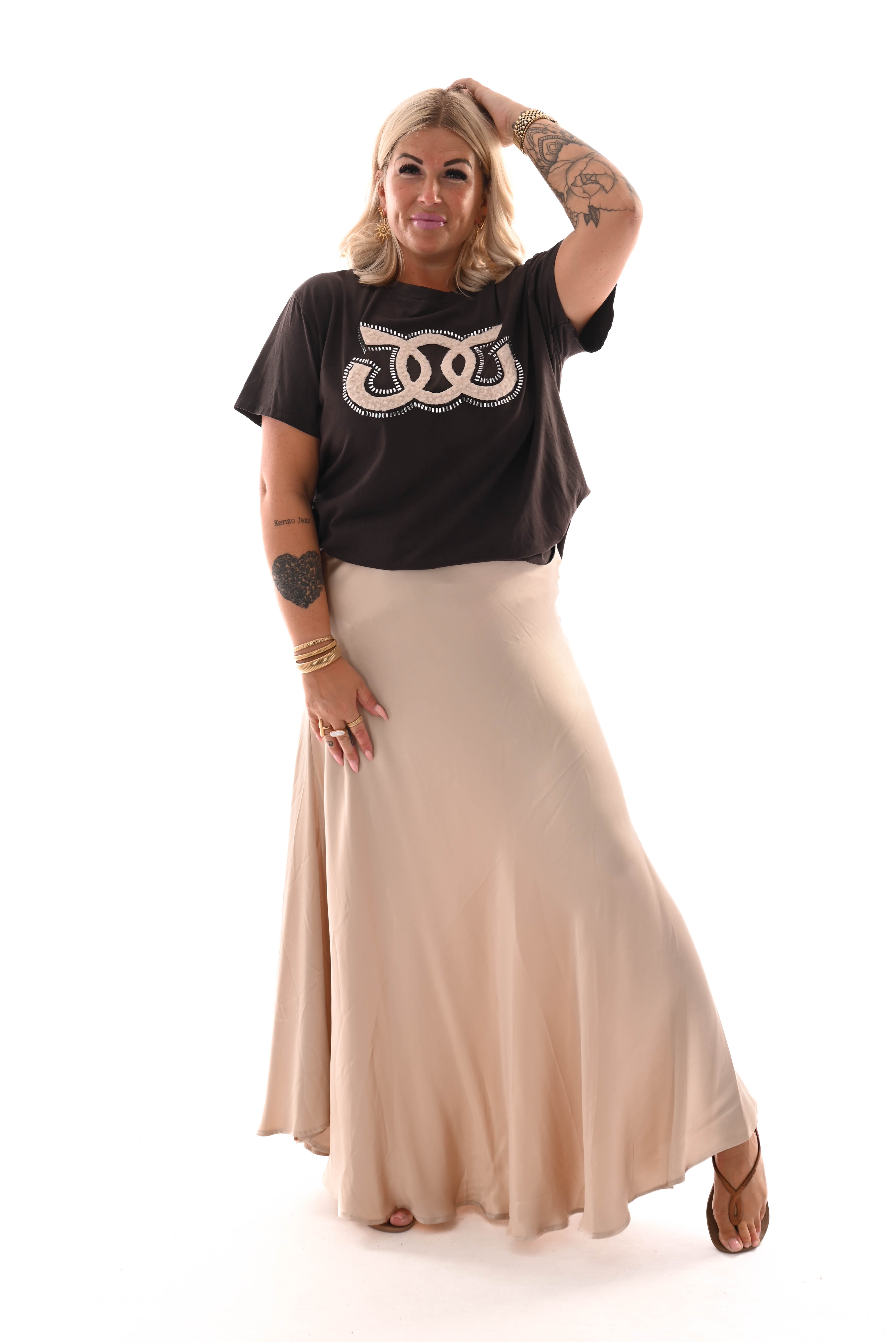 Lange silky rok beige
