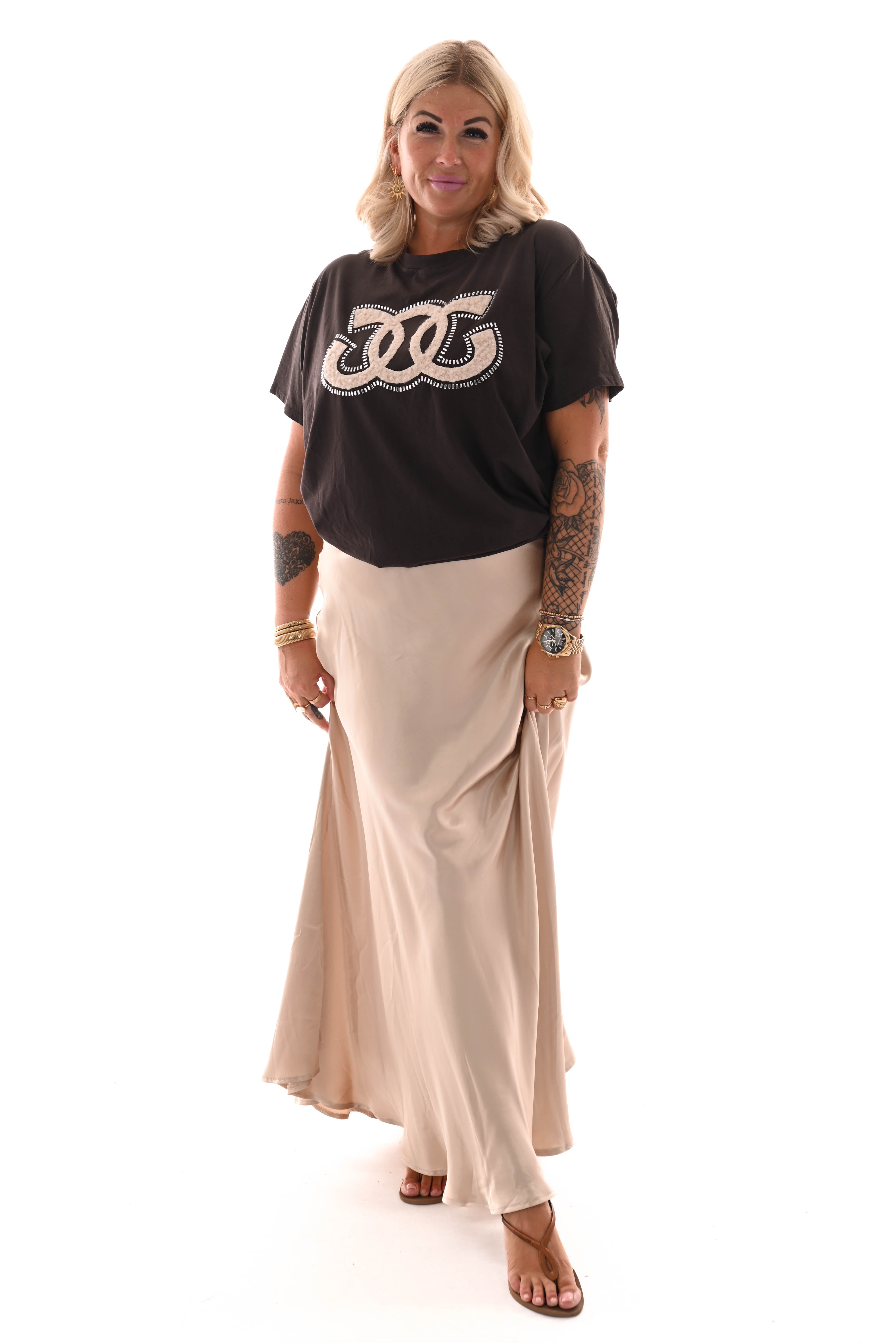 Lange silky rok beige