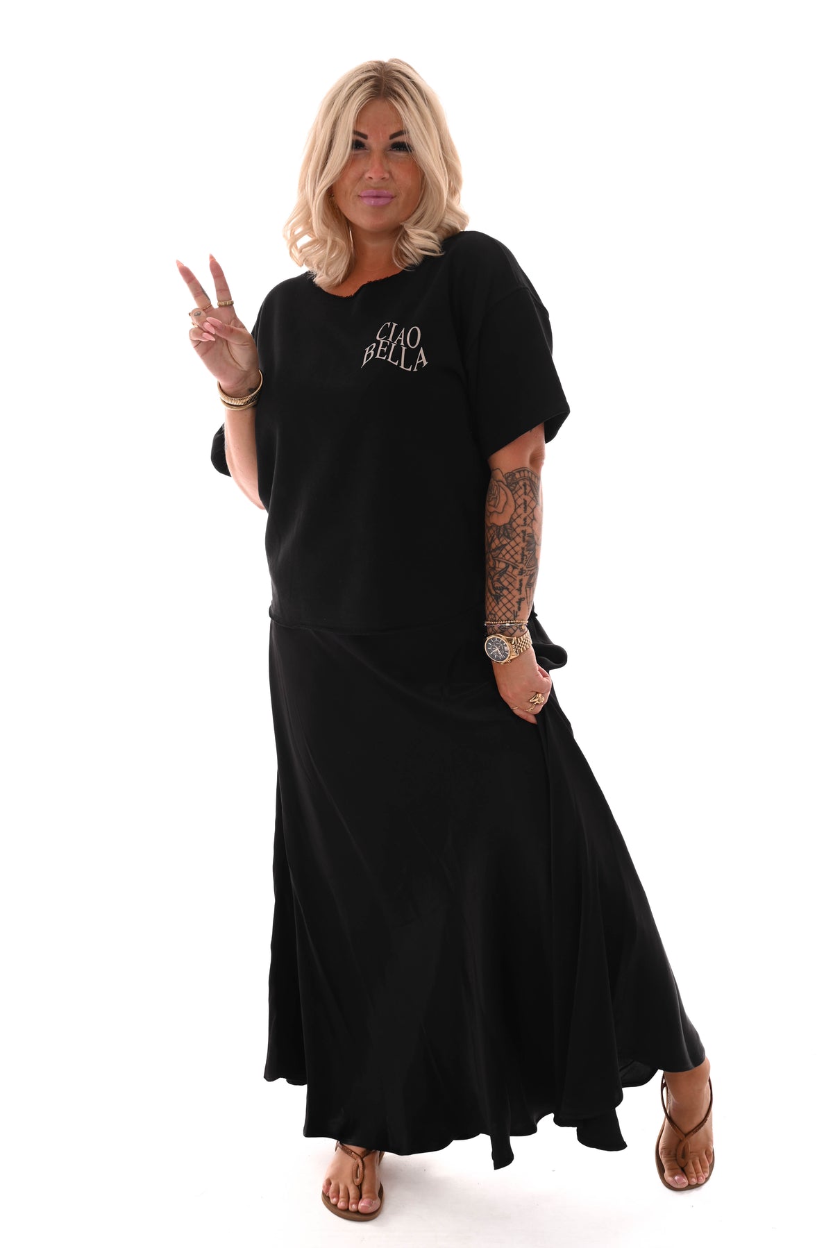 Lange silky rok zwart