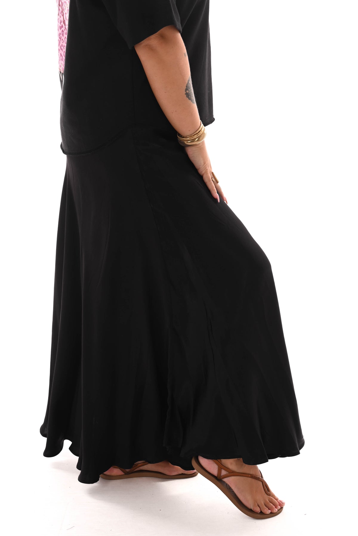 Lange silky rok zwart