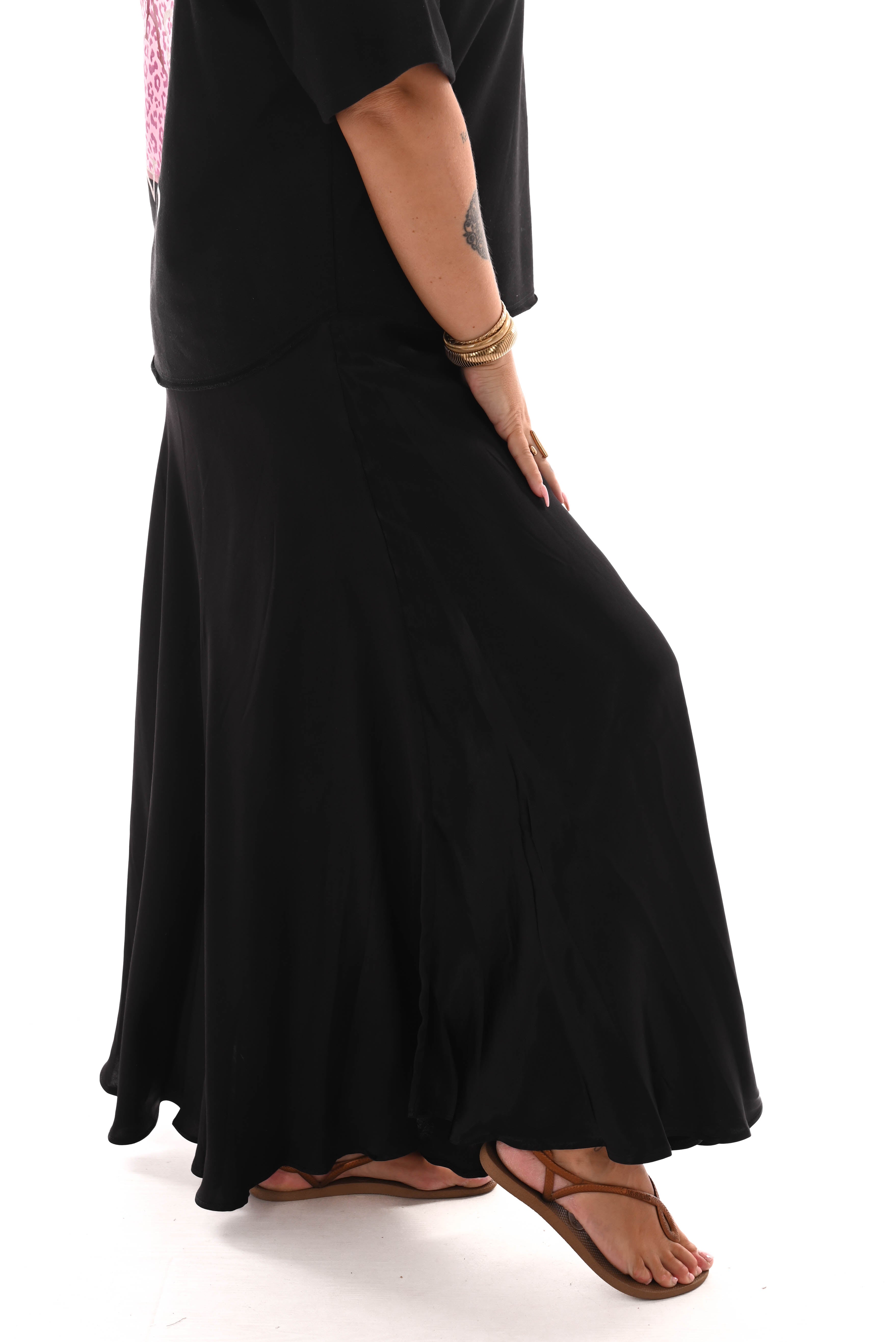 Lange silky rok zwart
