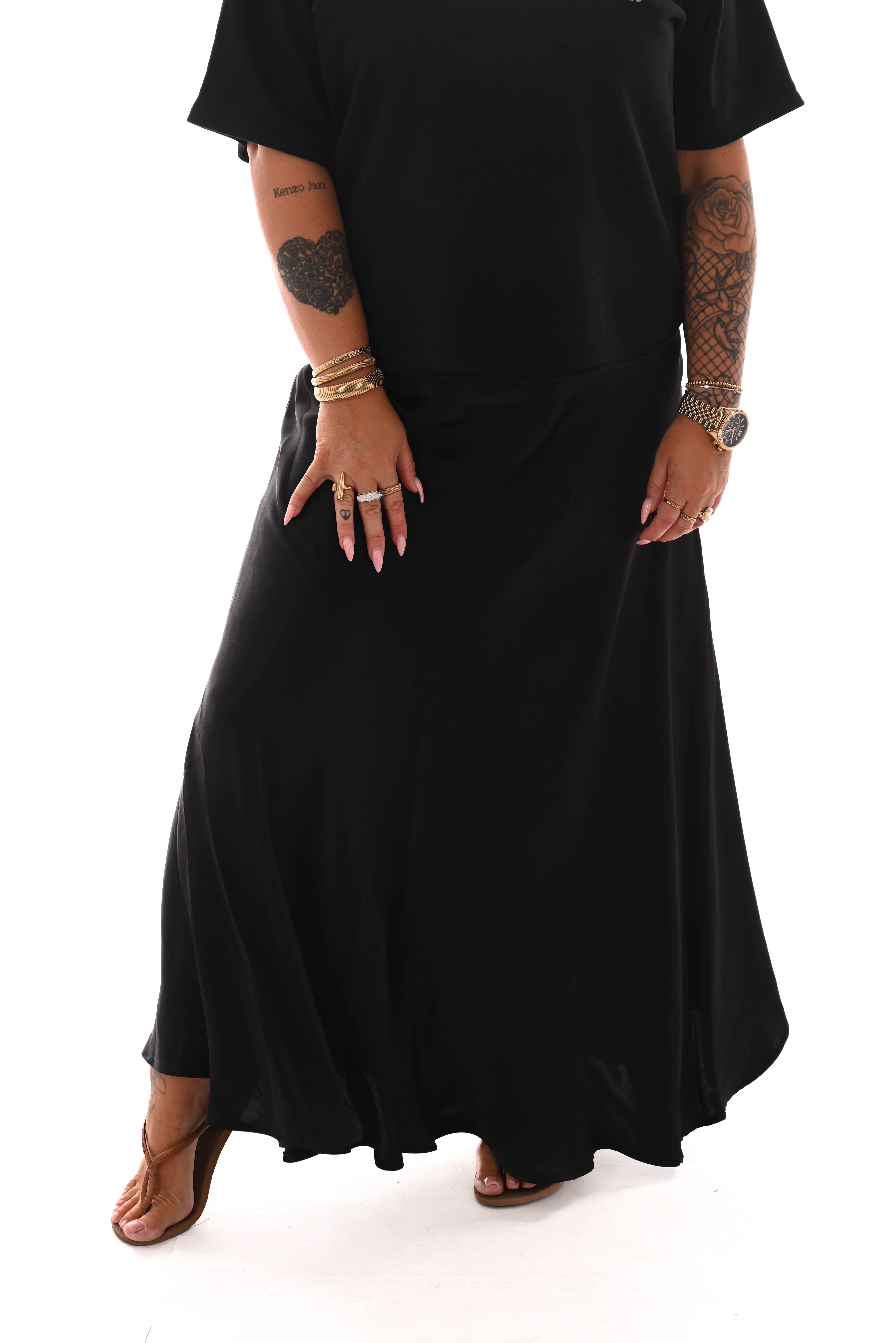 Lange silky rok zwart