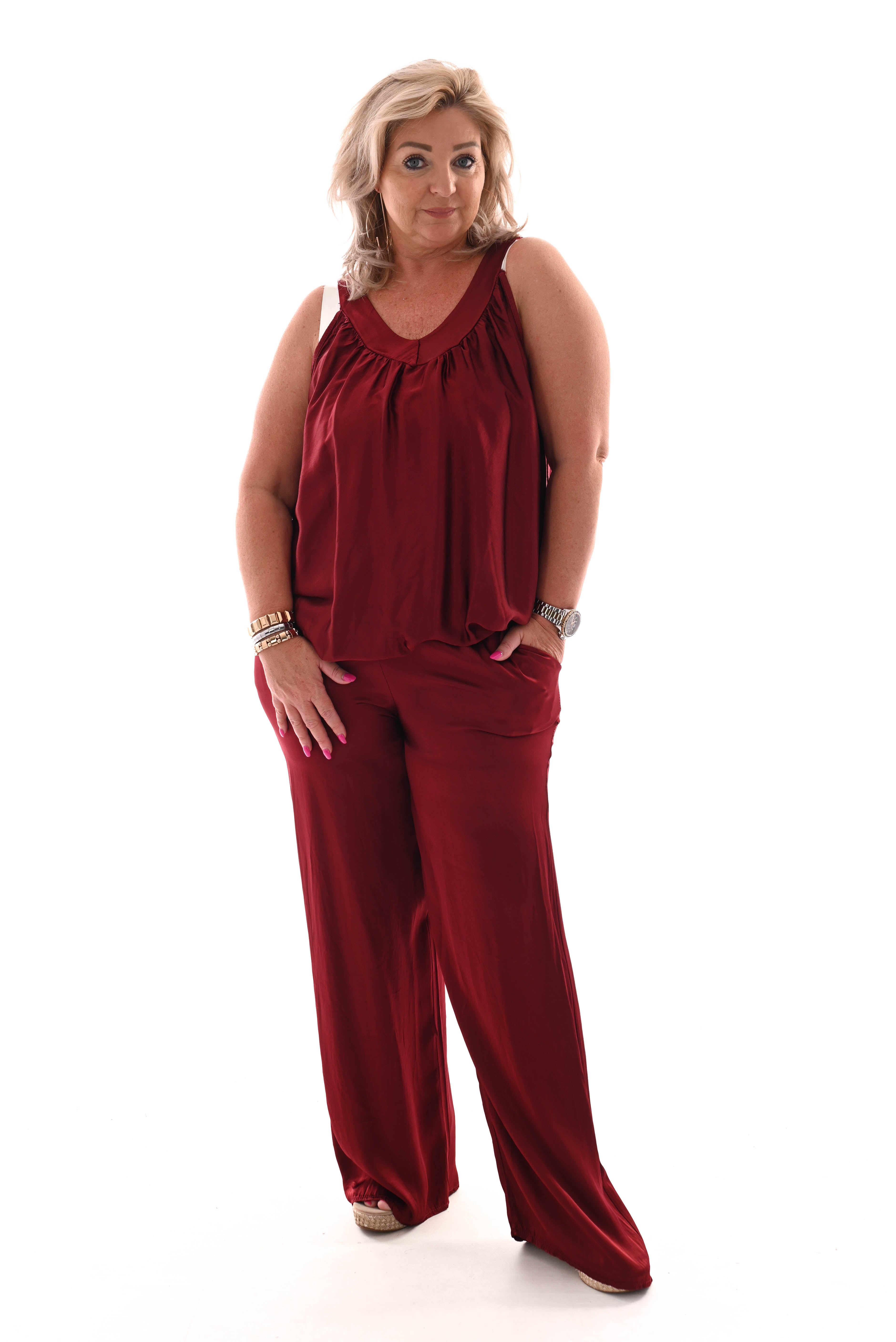 Silky set met ballon top bordeaux