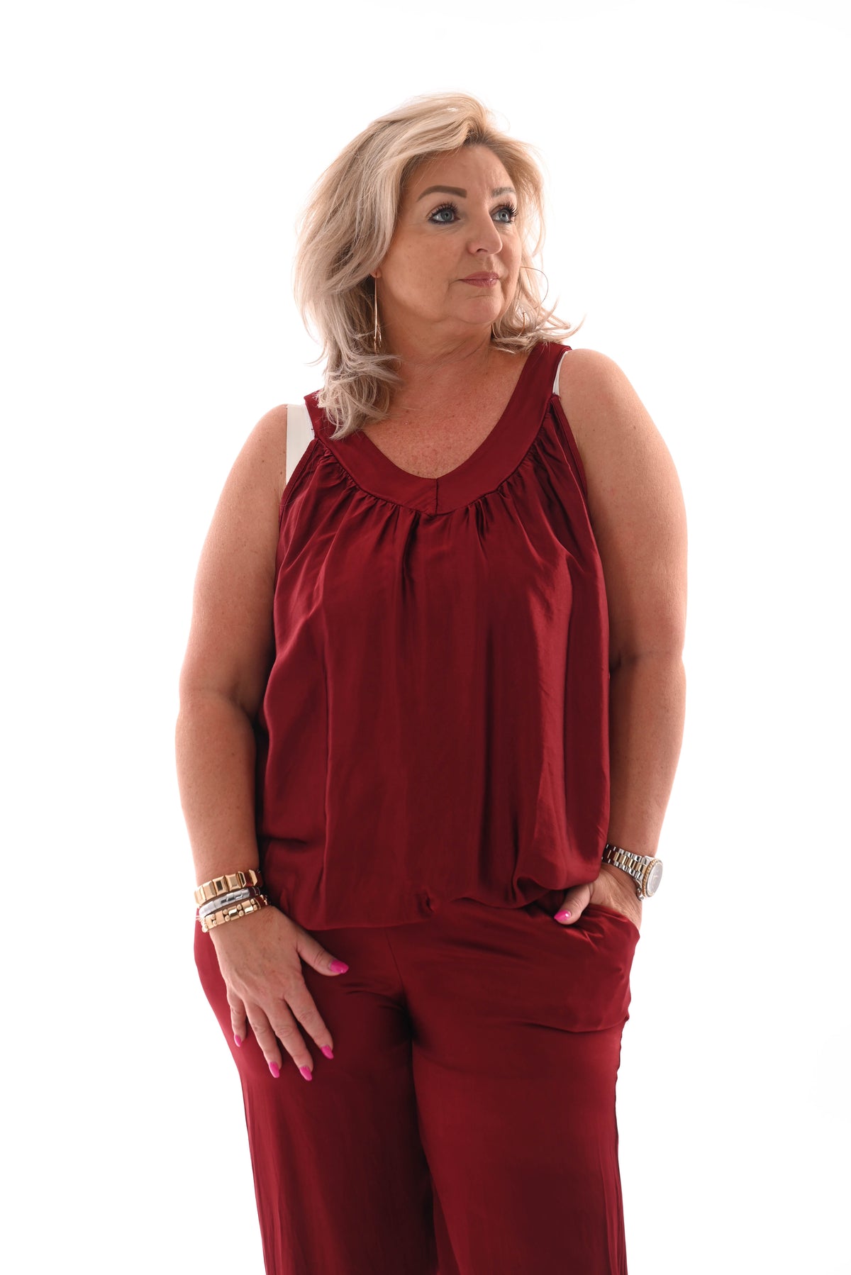 Silky set met ballon top bordeaux
