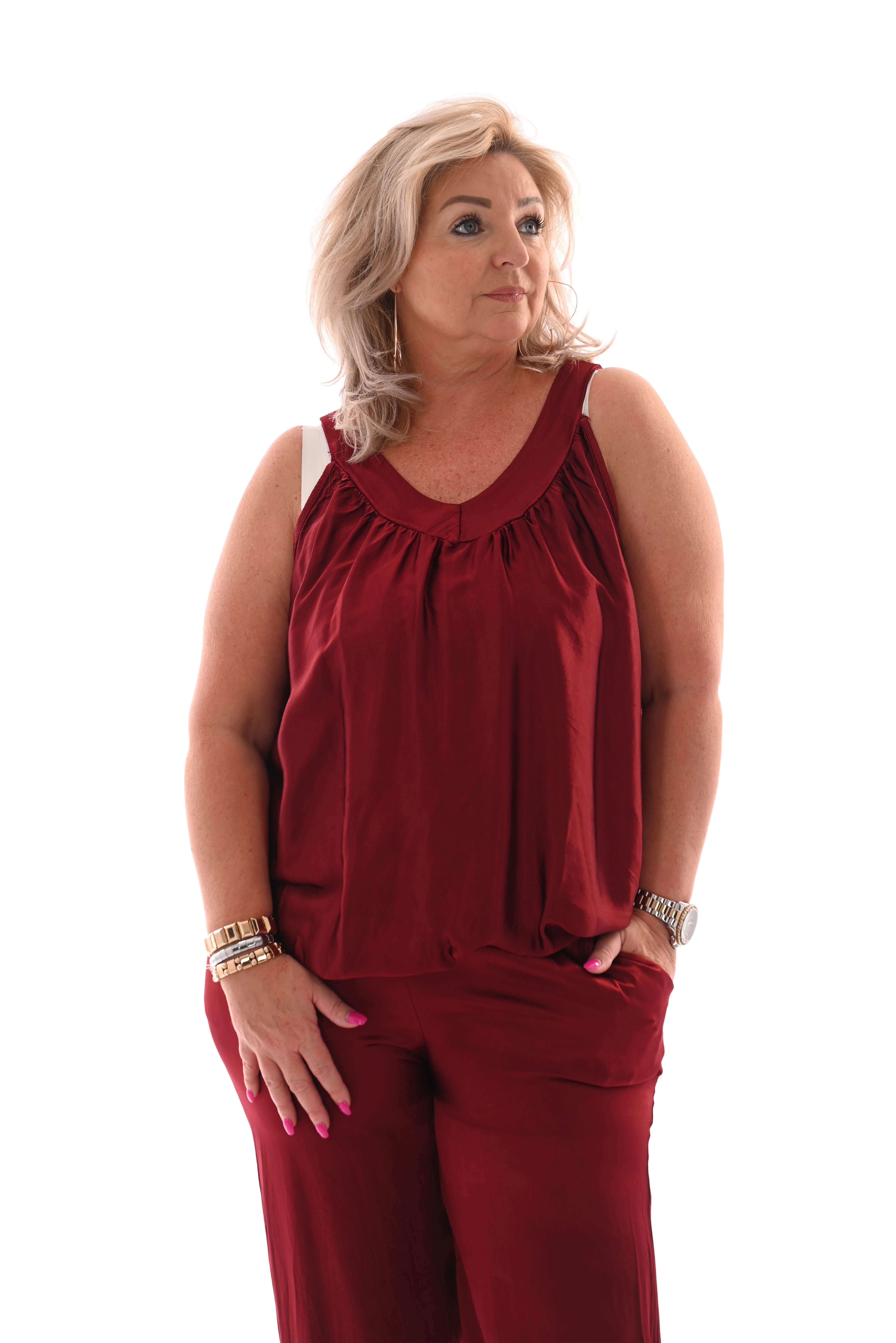 Silky set met ballon top bordeaux