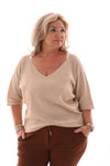 Top v-hals korte mouwen lurex creme