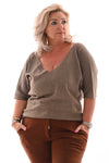 Top v-hals lurex korte mouwen taupe