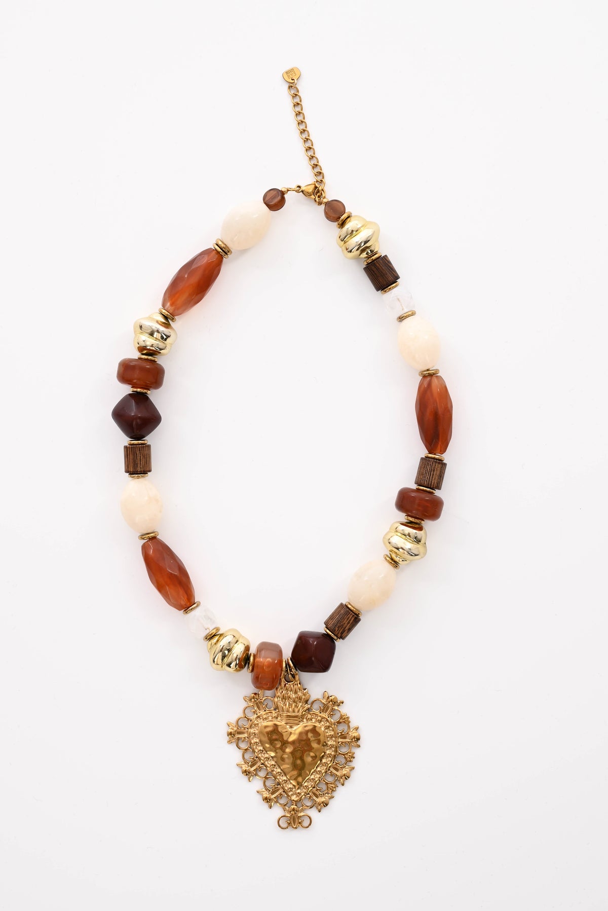 Ketting grote kralen hart bruin