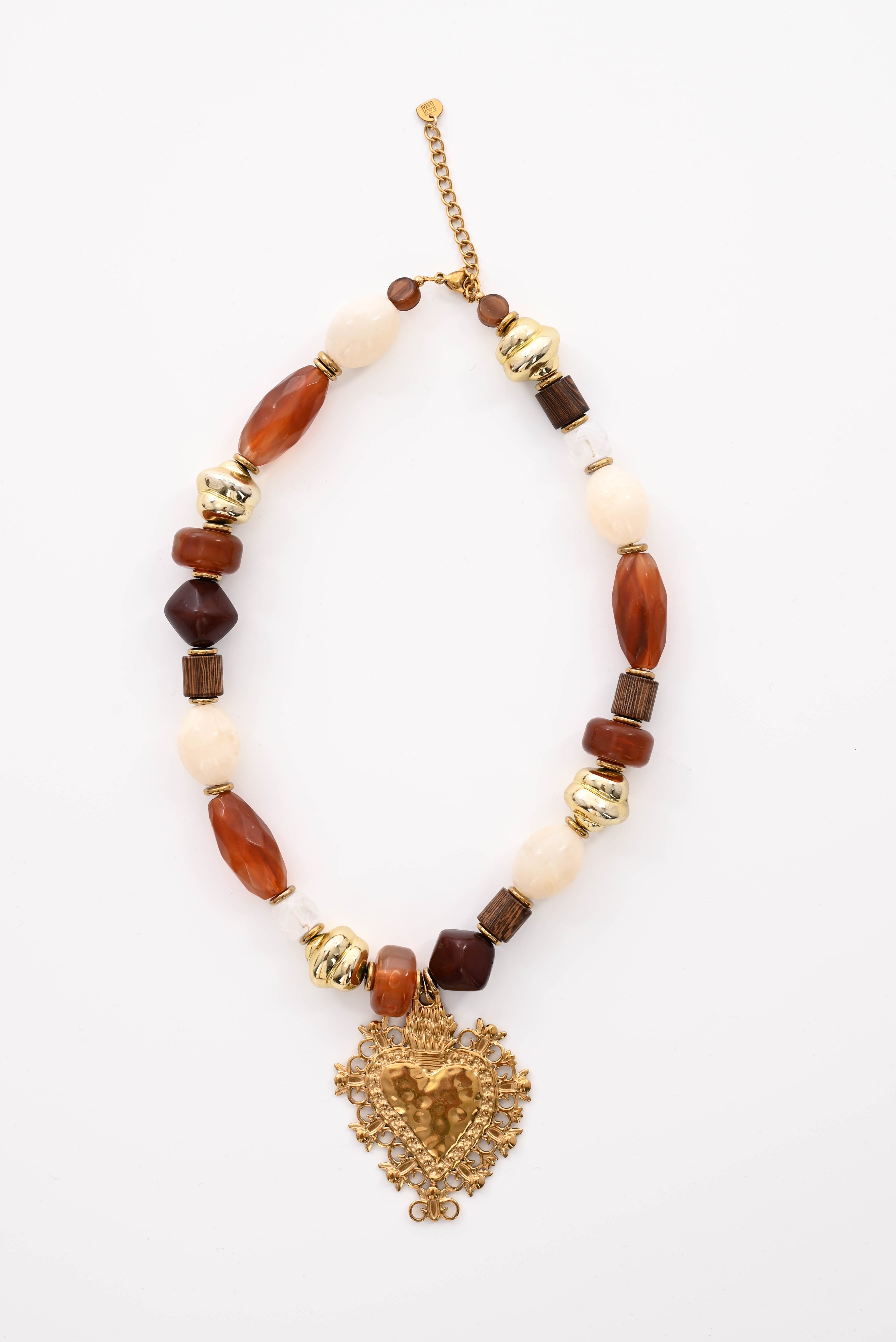 Ketting grote kralen hart bruin