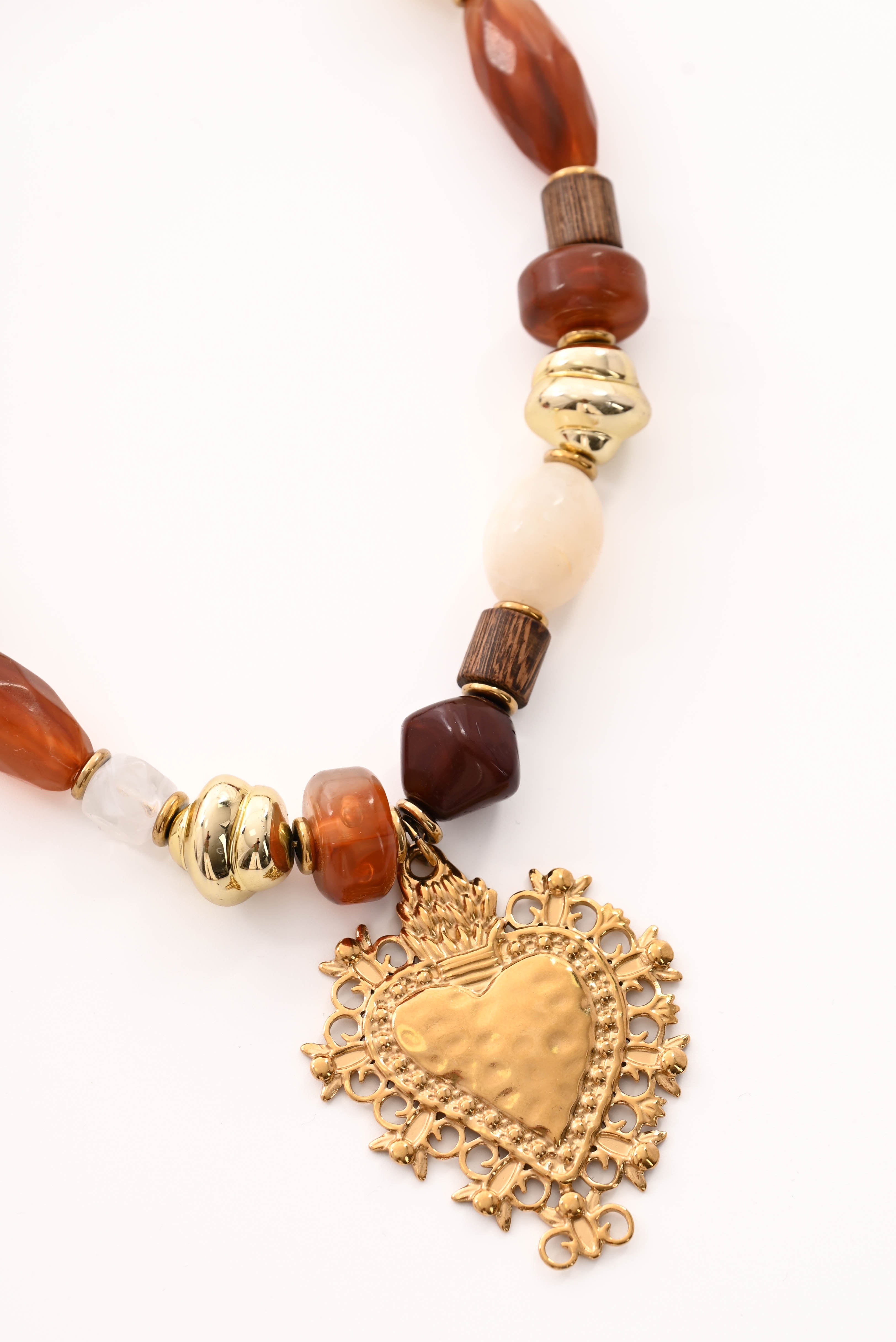 Ketting grote kralen hart bruin
