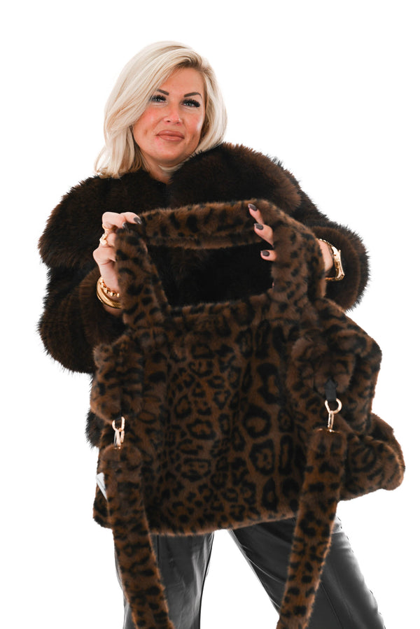 Fake fur shopper panterprint bruin