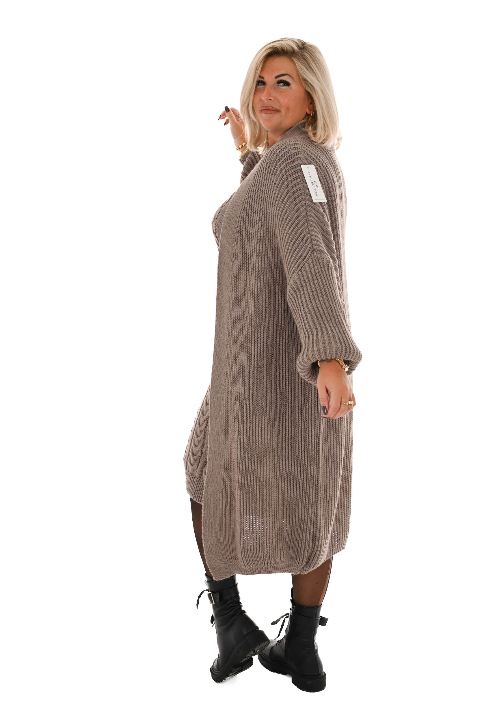 Tweedelig gebreide jurk met vest taupe