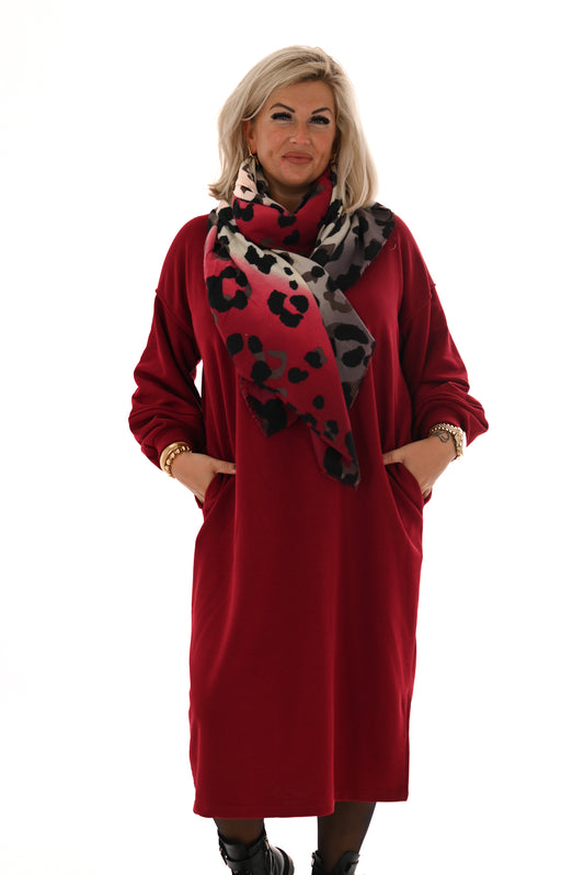 Sweater dress met zakken rood