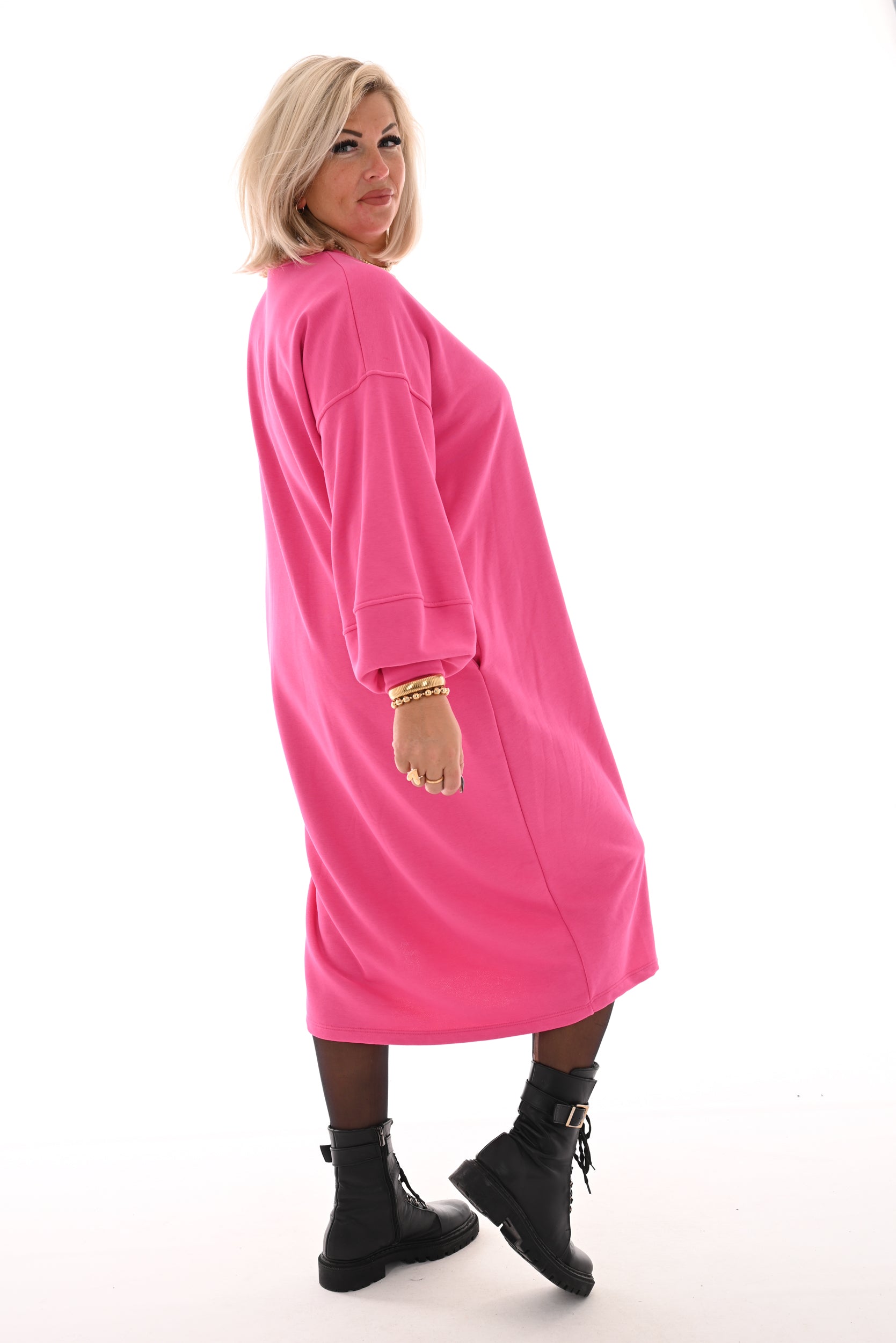 Sweater dress met zakken roze