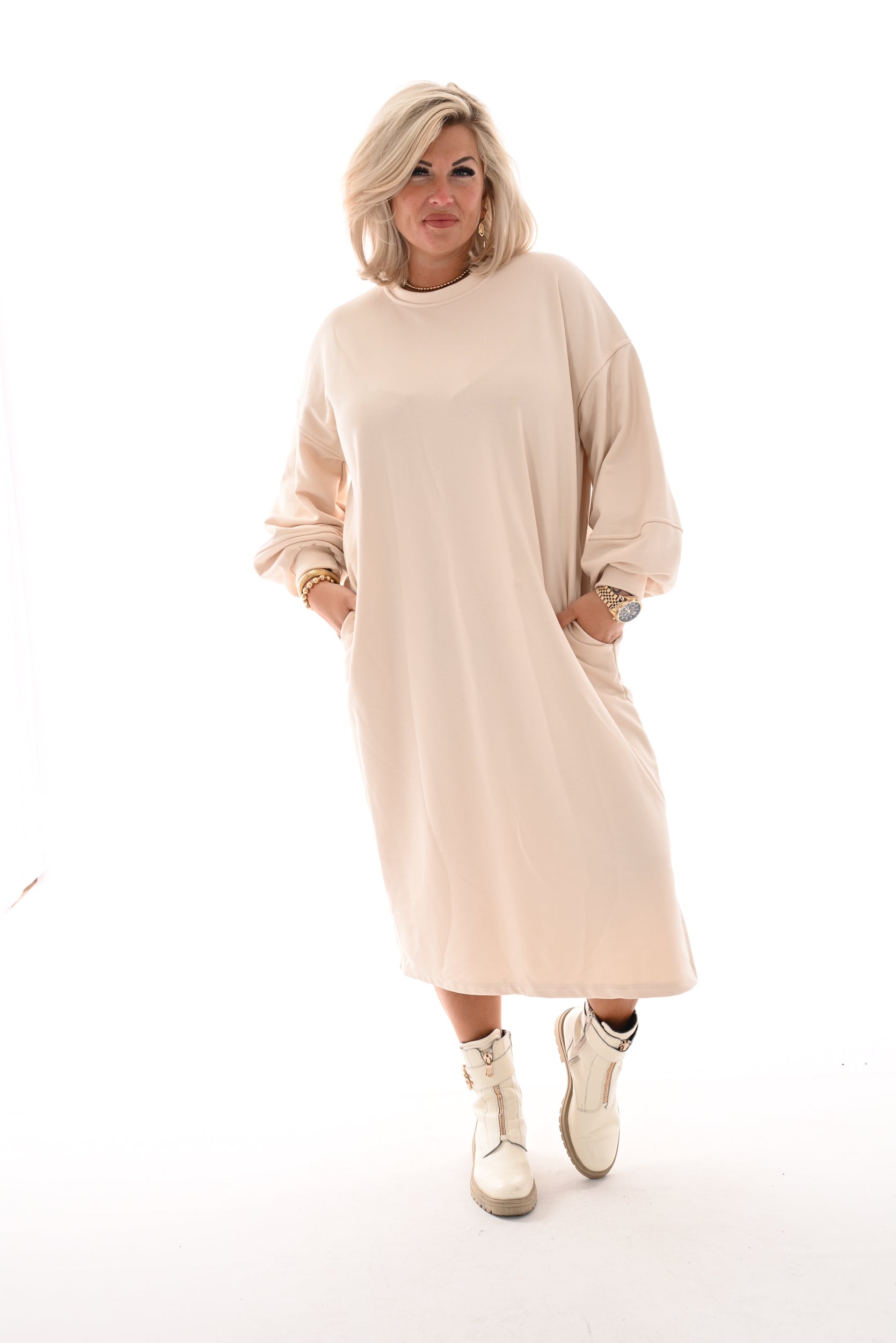 Sweater dress met zakken beige