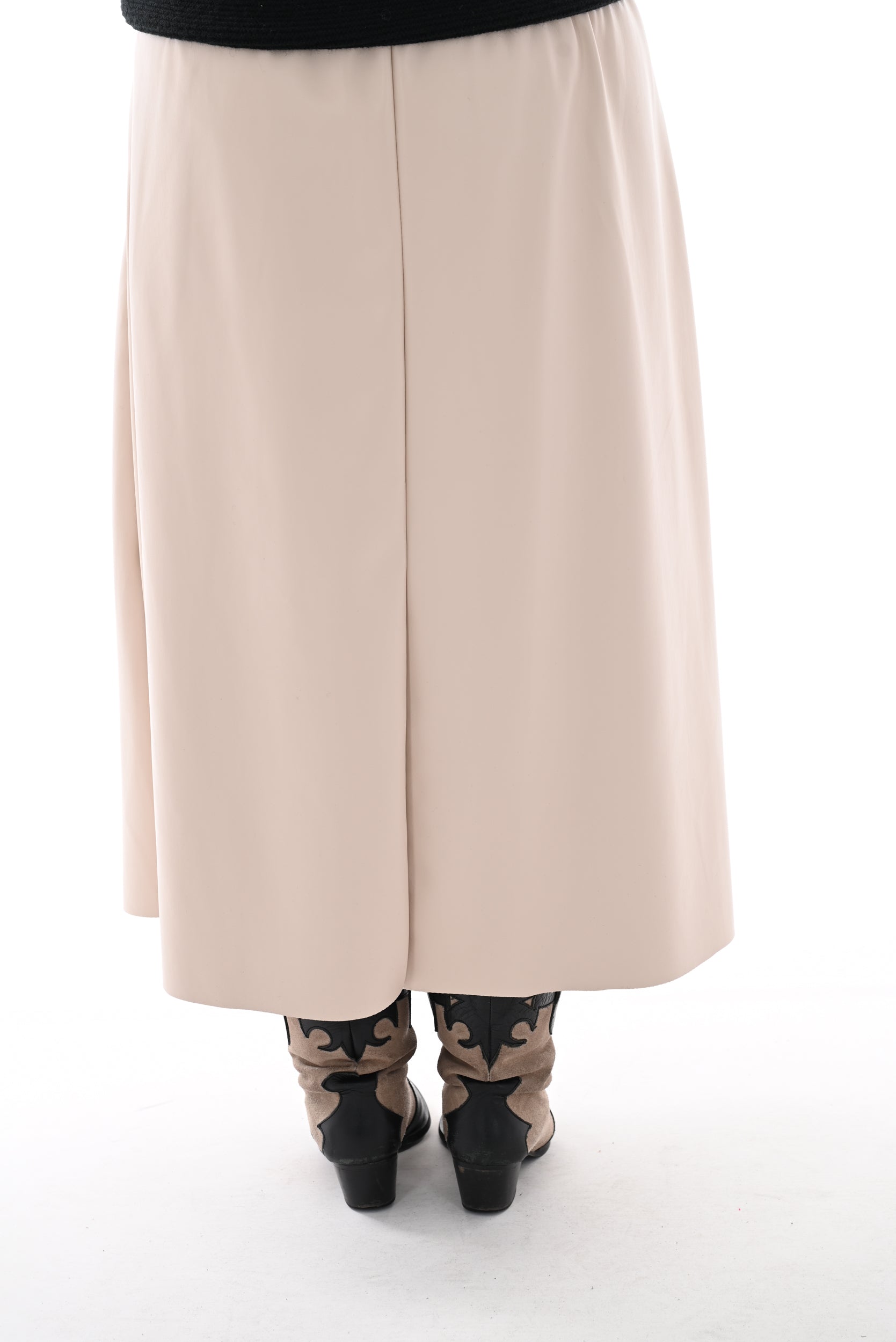 Leather look rok met plooien beige