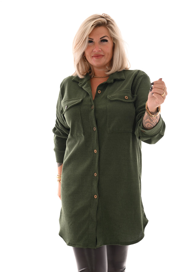 Lange corduroy blouse olijf groen