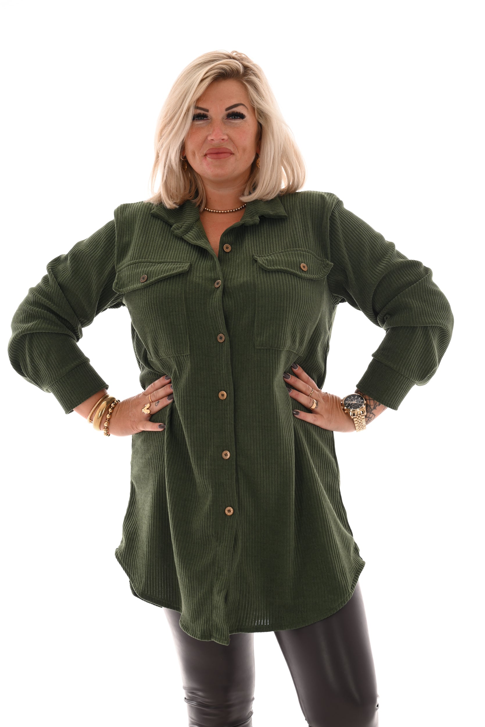 Lange corduroy blouse olijf groen