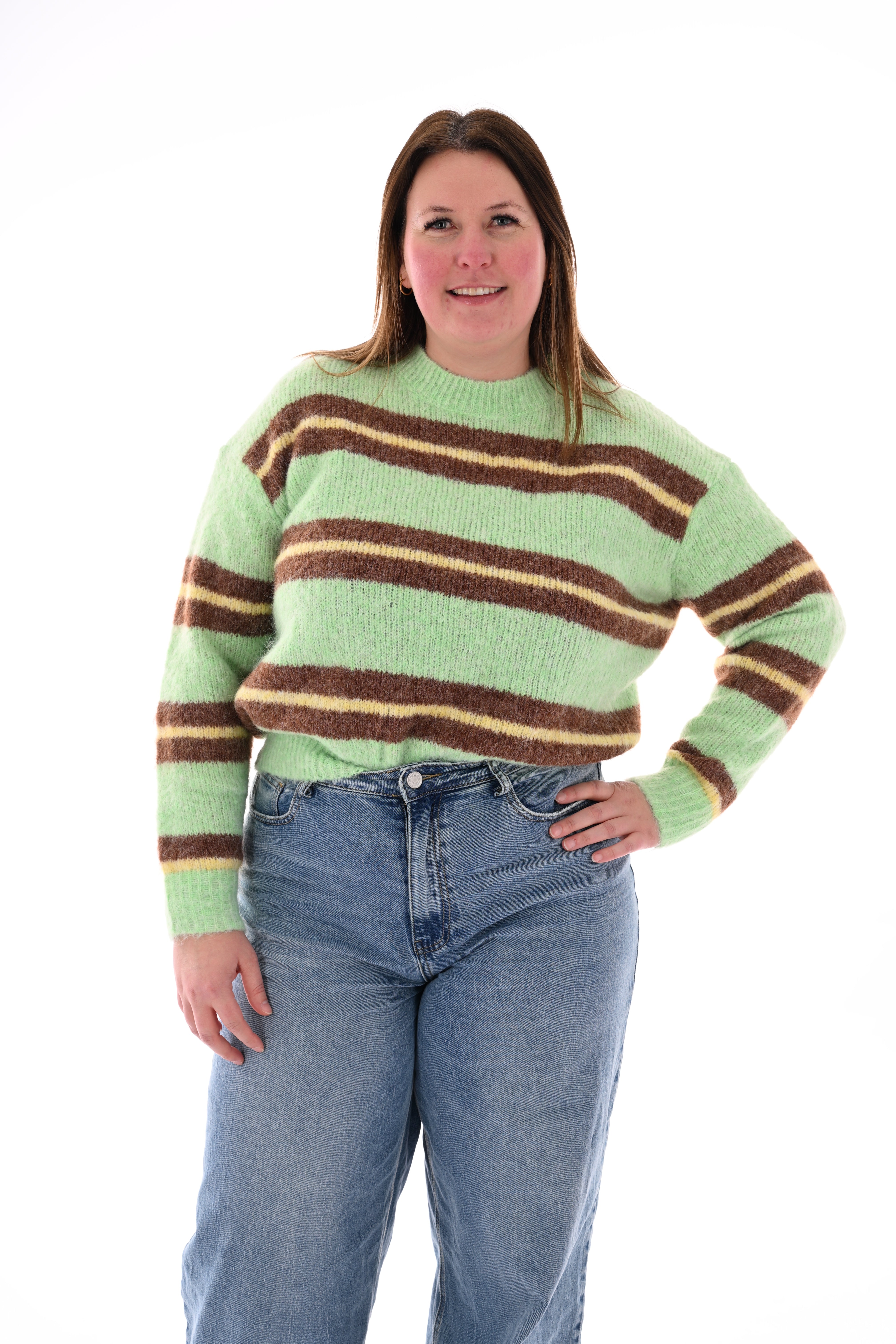 Fijn gebreide trui dubbele streep groen