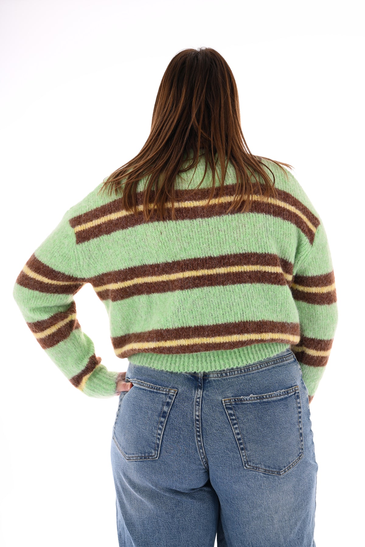 Fijn gebreide trui dubbele streep groen