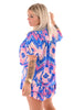 Tweedelig set kort blouse en skort zigzag patroon blauw/roze