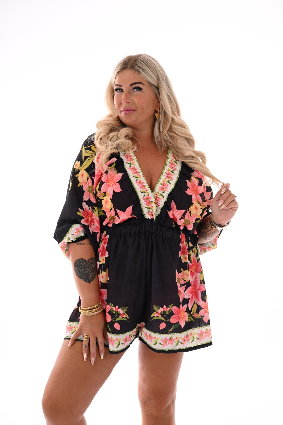 Playsuit lelies v-hals zwart