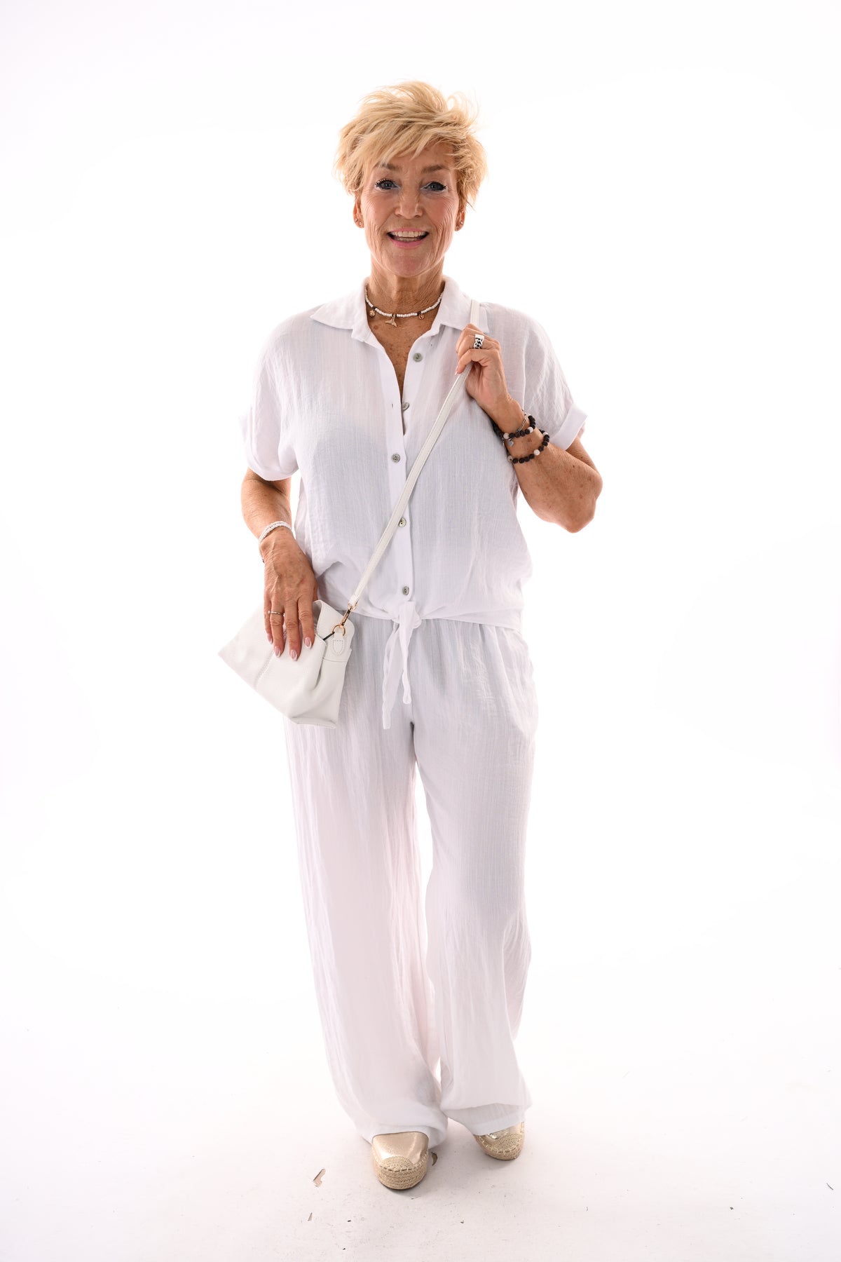 Tweedelig set blouse met knoop uni wit